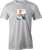 40's Hawaii Travel Surf Poster printed on men's T shirt