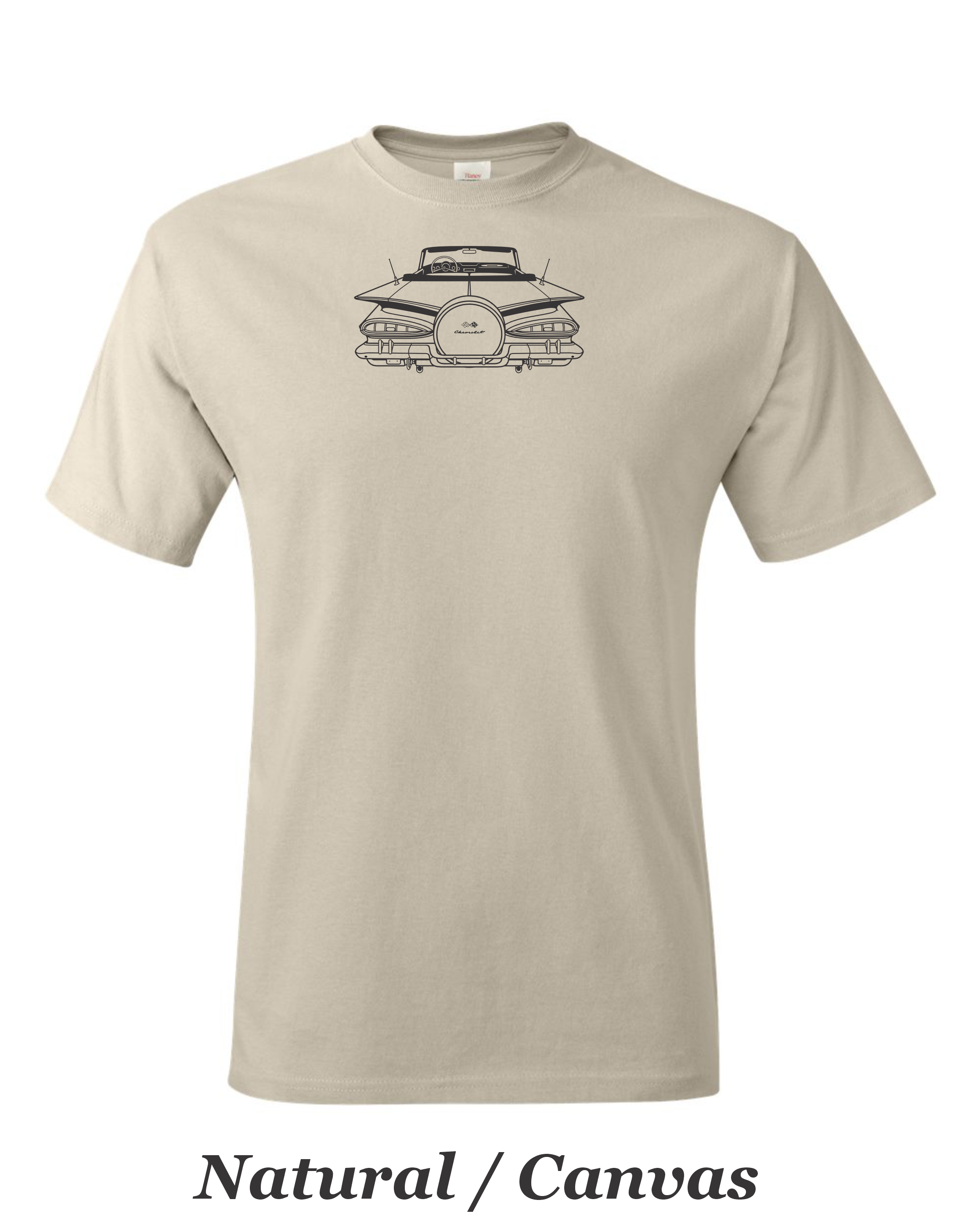 1959 Chevy Convertible printed on mens shirt. great for the car guy.  Free shipping