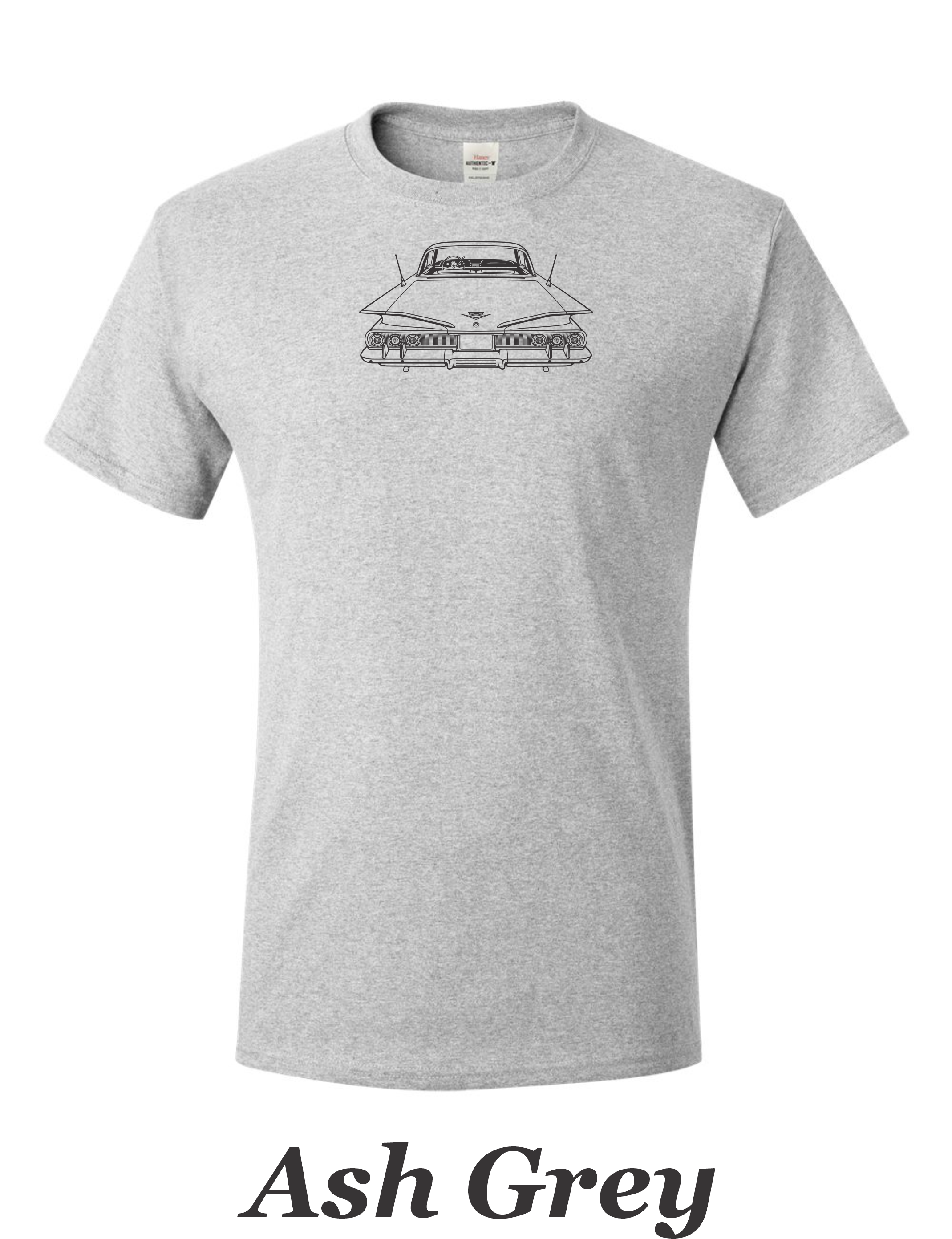 1960 Chevy Impala drawing printed on mens shirt. Classic car guys shirt. Free Shipping.