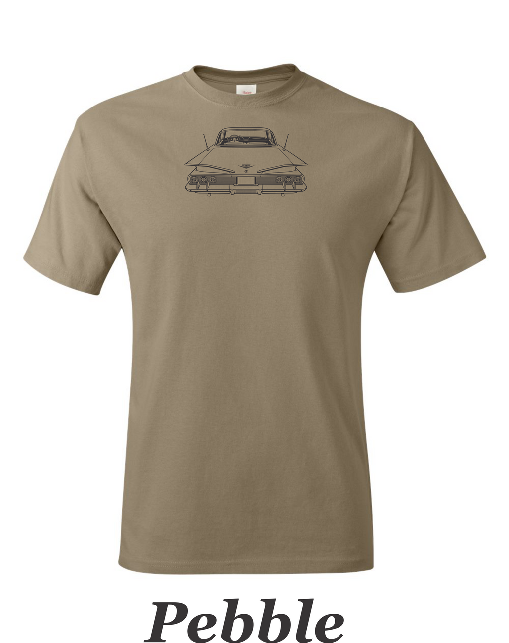 1960 Chevy Impala drawing printed on mens shirt. Classic car guys shirt. Free Shipping.
