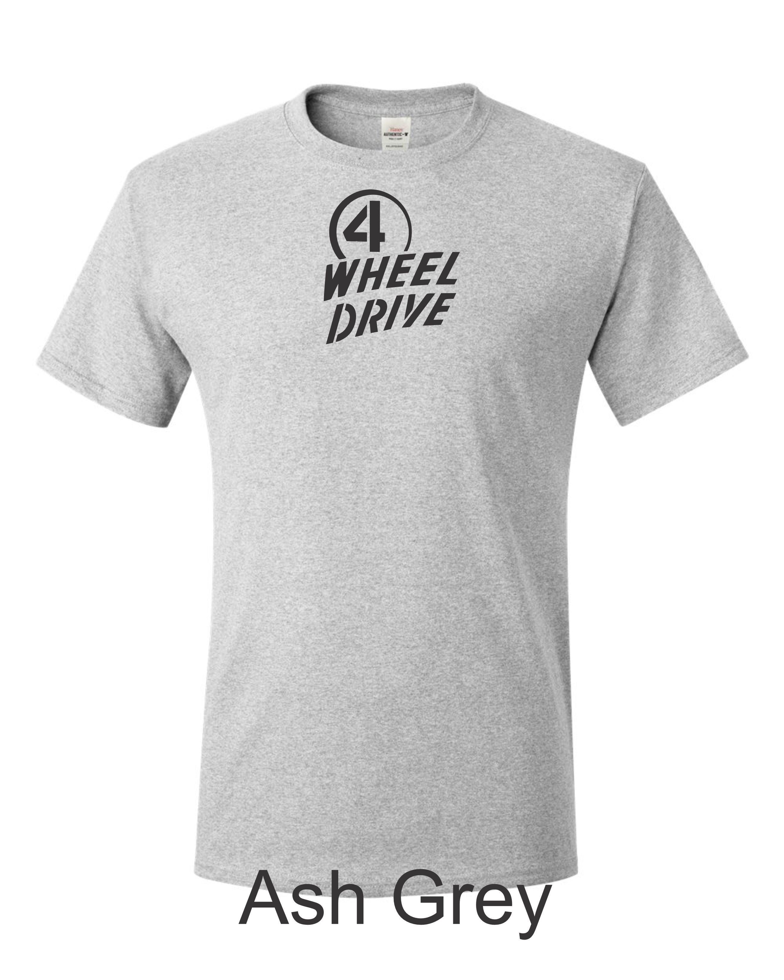 Jeep 4 wheel drive emblem printed on men's shirt. 1945-1975 emblem.