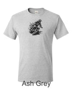 Motocross racer printed on mens shirt. Great for dirt bike rider.