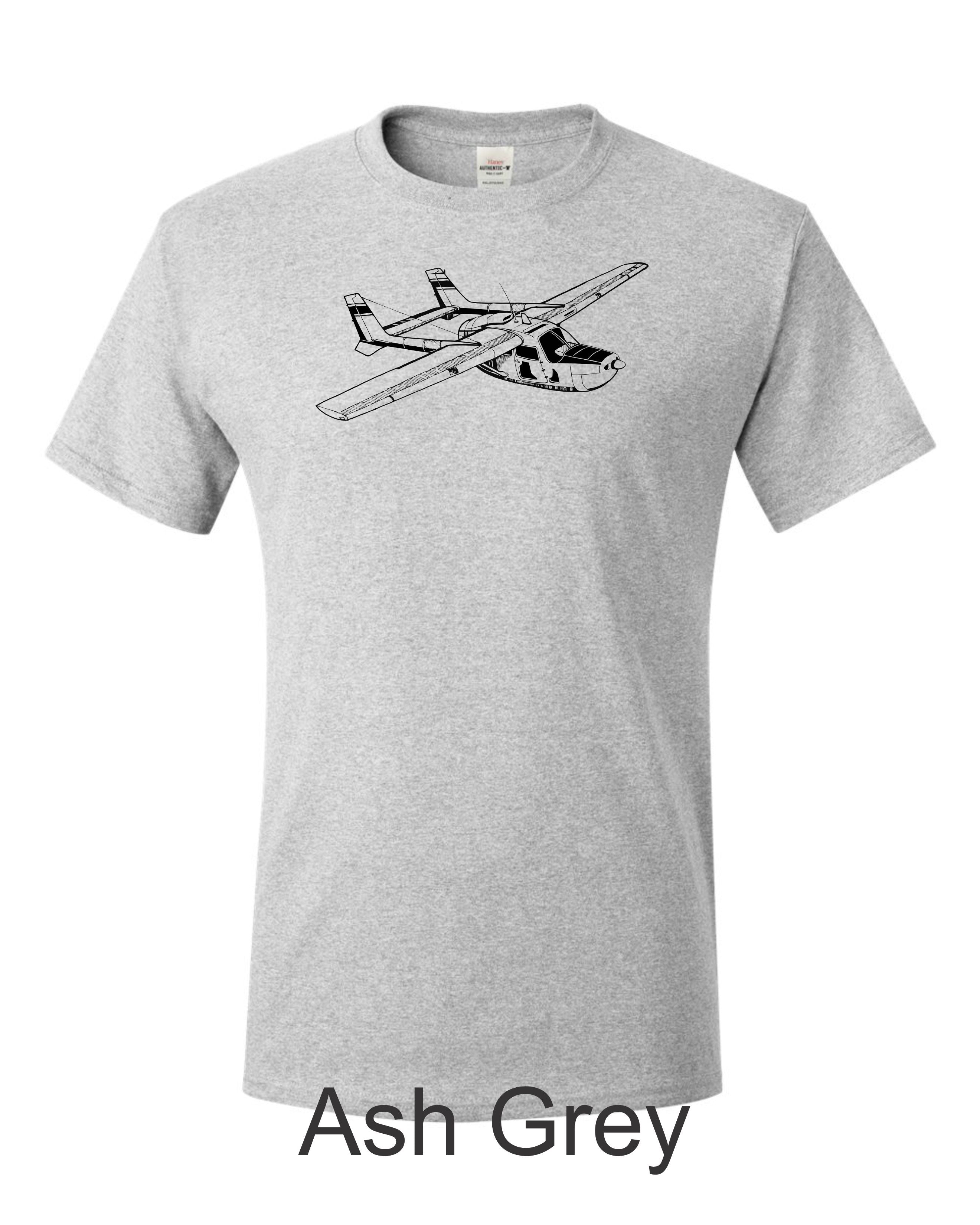 Cessna 337 O-2 Skymaster drawing printed on men's shirt. Free Shipping.