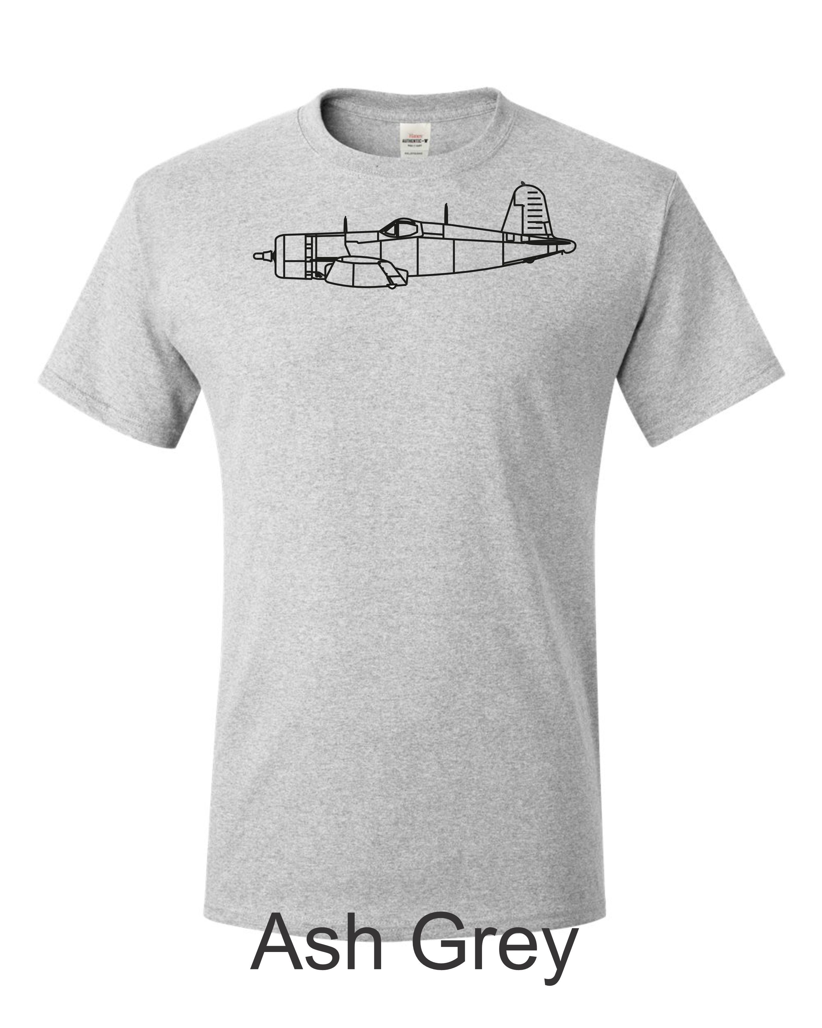 F4U Corsair drawing printed on men's shirt. Famous WW2 Navy fighter. Free Shipping