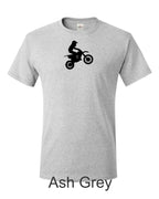 Kid Dirt bike rider drawing printed on men's shirt.  Kid riding dirtbike / motocross. Free Shipping.