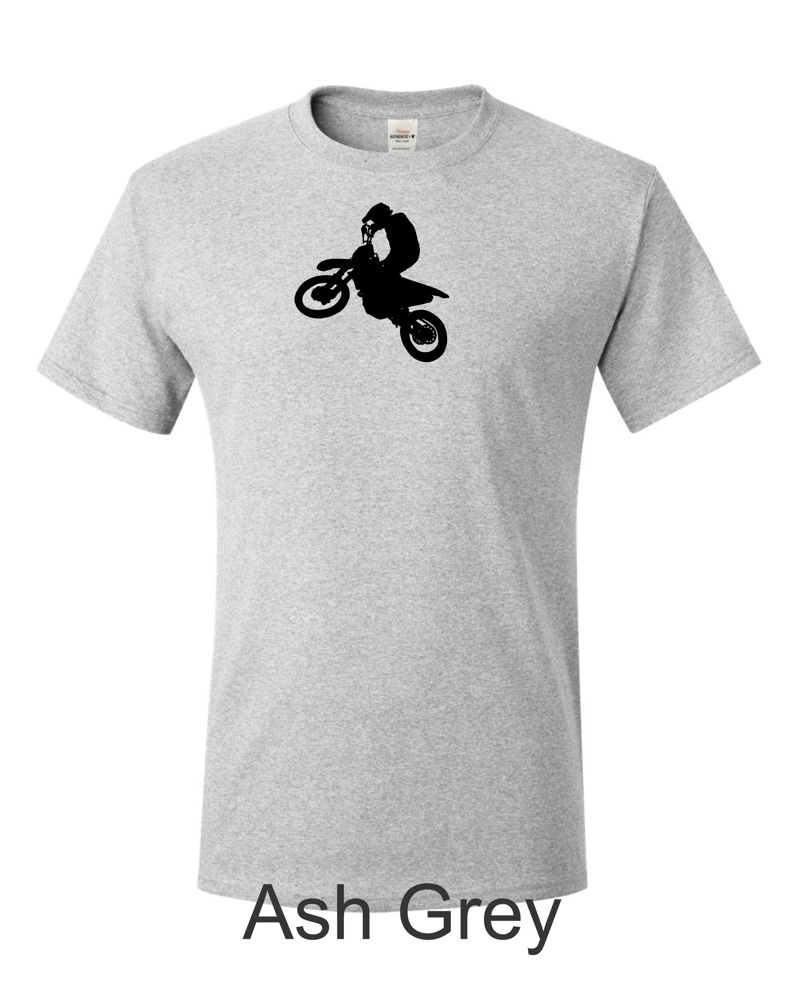 Dirtbike rider printed on mens shirt. Great for desert, motocross rider.