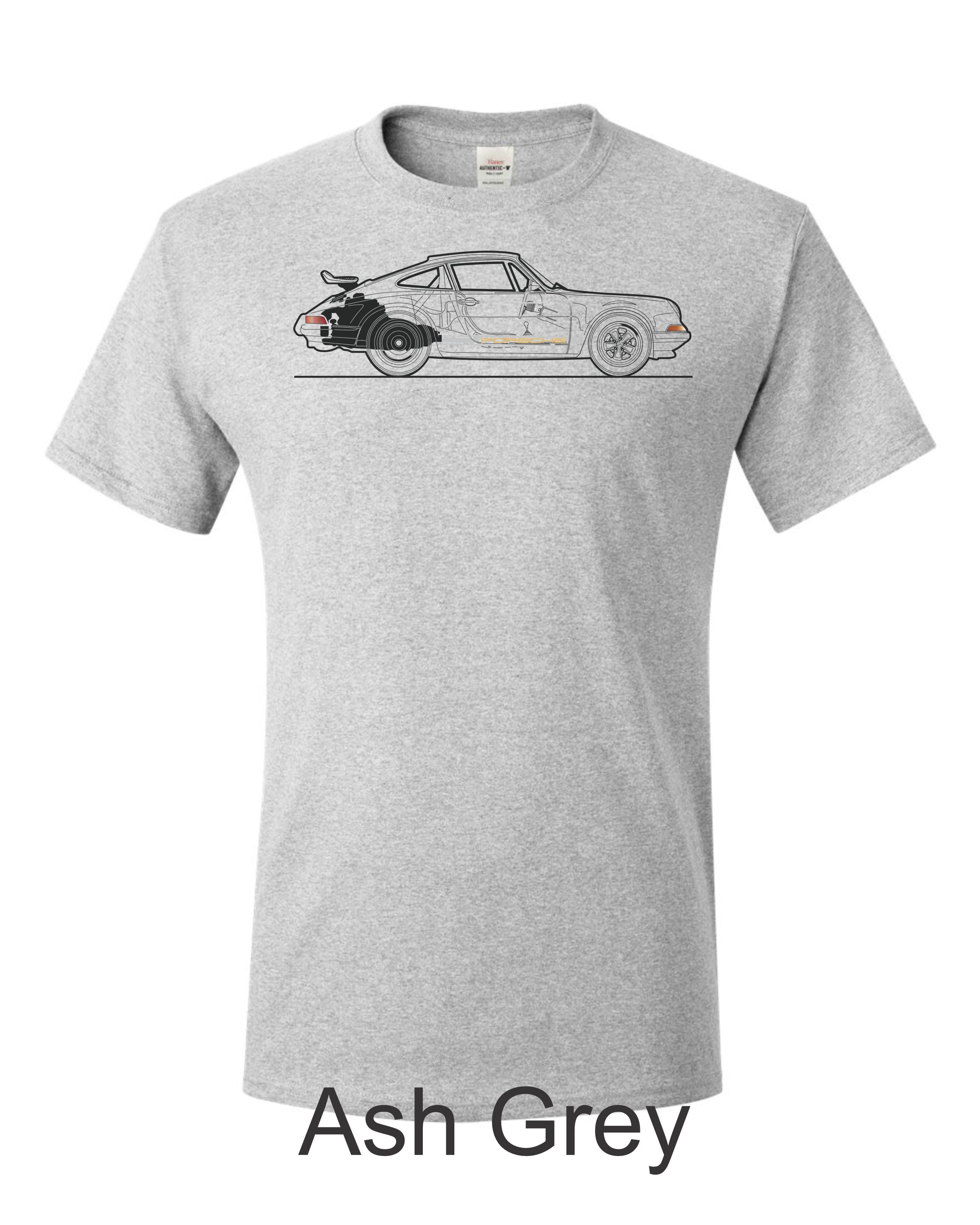 Porsche 911 Line drawing printed on mens shirt. Gift for sports car guy.