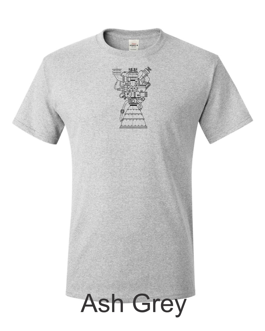 Rocket engine drawing printed on men's shirt.  Great gift for any rocket fan.  Free shipping