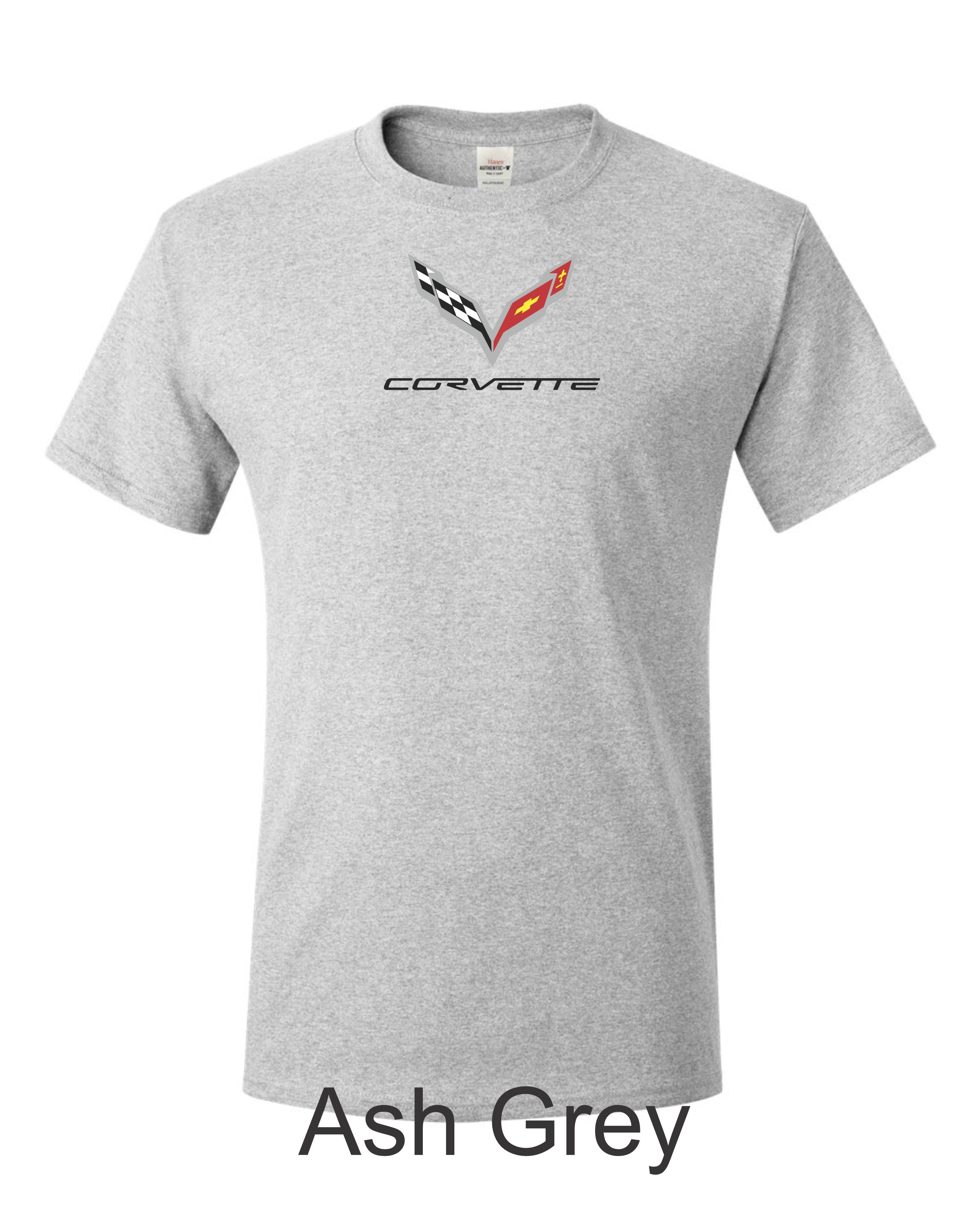 Corvette C7 Emblem printed on mens shirt. Great for the American car fan