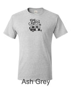 King of the Camper print on mens shirt. Great Glamping