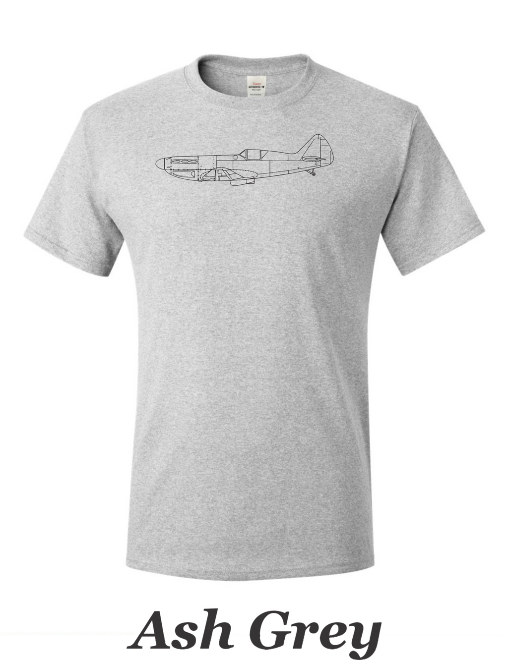 Spitfire line drawing printed on men's shirt. great gift for the warbird fan. free shipping