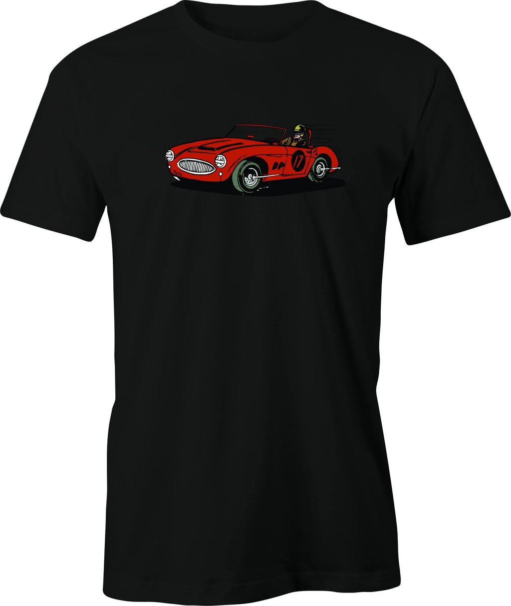 Austin Healey Racer color drawing printed on men's shirt. Free shipping.