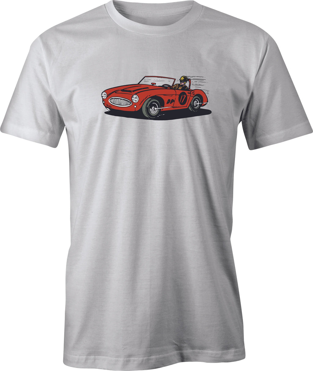 Austin Healey Racer color drawing printed on men's shirt. Free shipping.