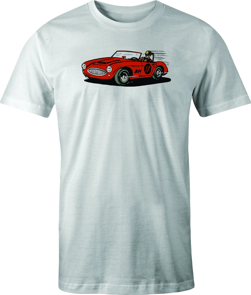 Austin Healey Racer color drawing printed on men's shirt. Free shipping.