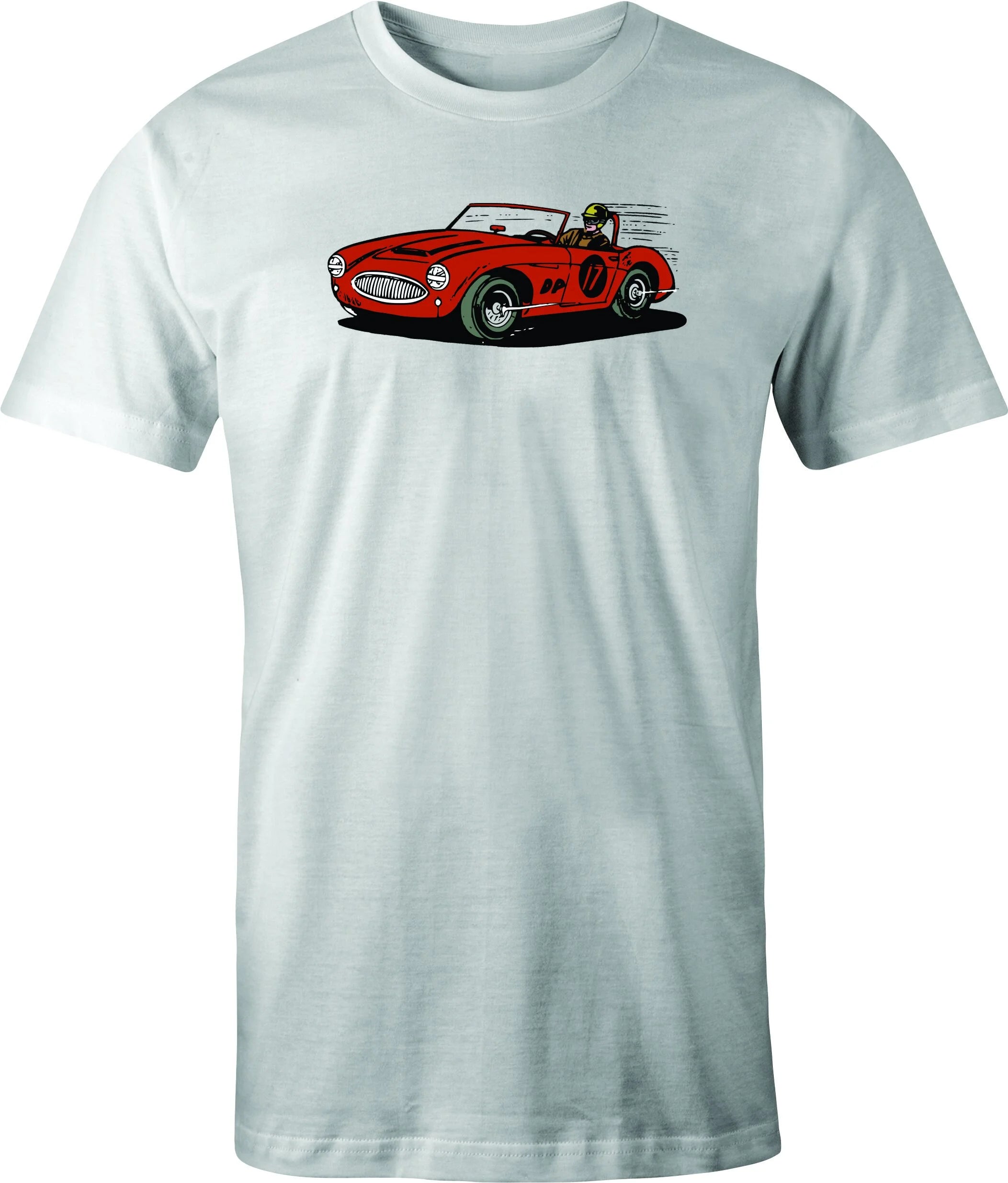 Austin Healey Racer color drawing printed on men's shirt. Free shipping.