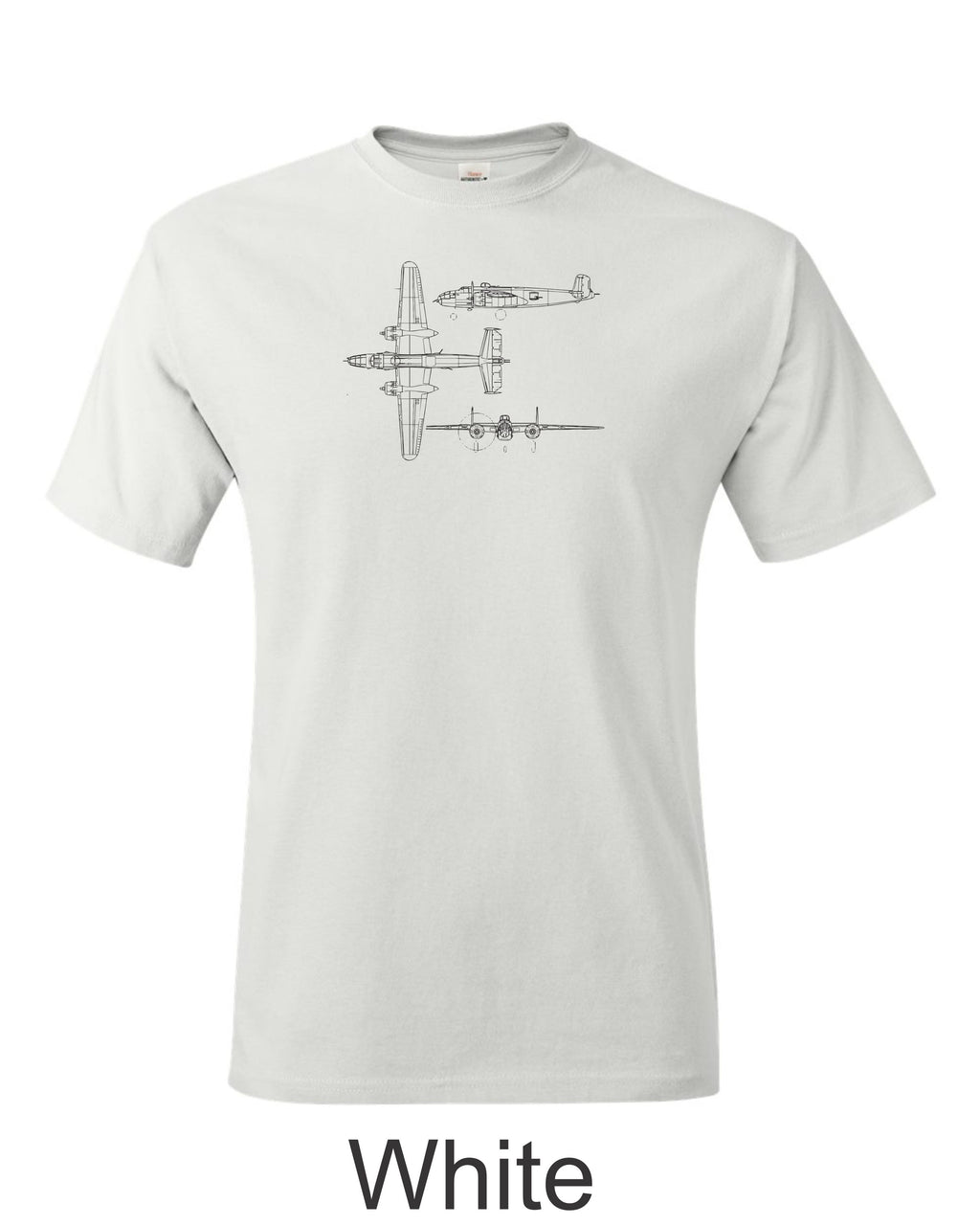 B 25 Mitchell 3 view printed on mens shirt. free shipping.