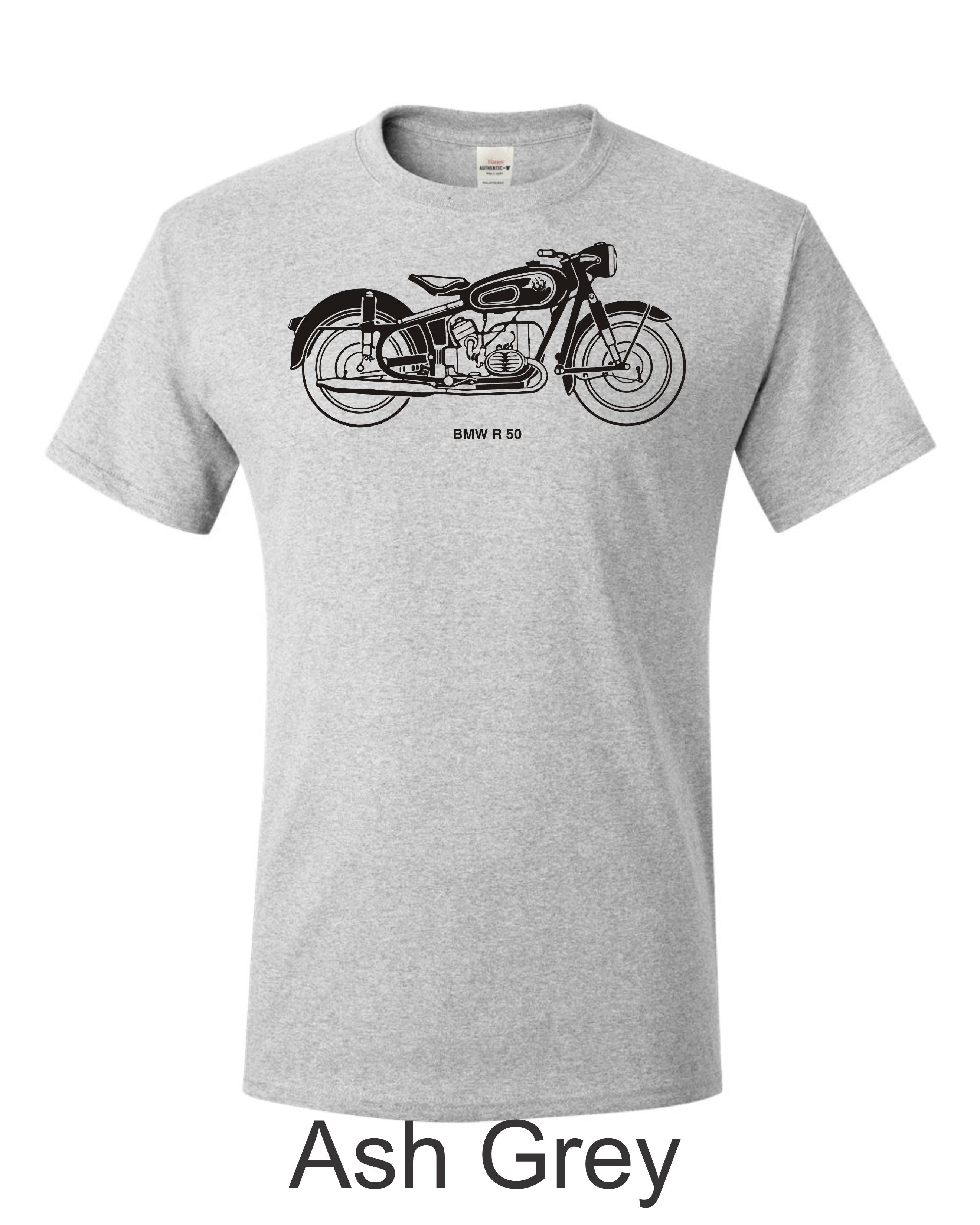 BMW R 50 motorcycle Drawing printed on mens shirt. Great gift for the motorcycle Guy.