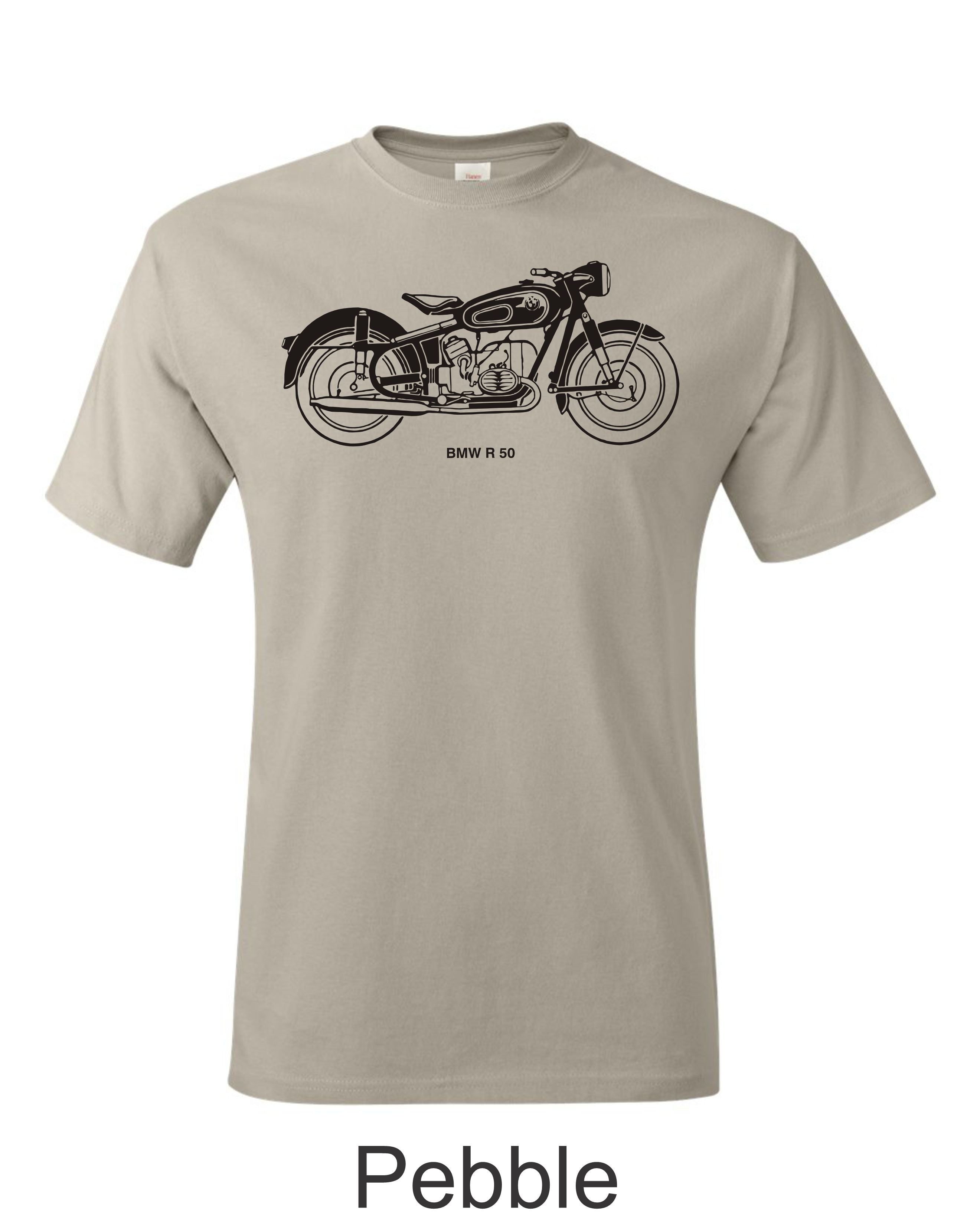 BMW R 50 motorcycle Drawing printed on mens shirt. Great gift for the motorcycle Guy.