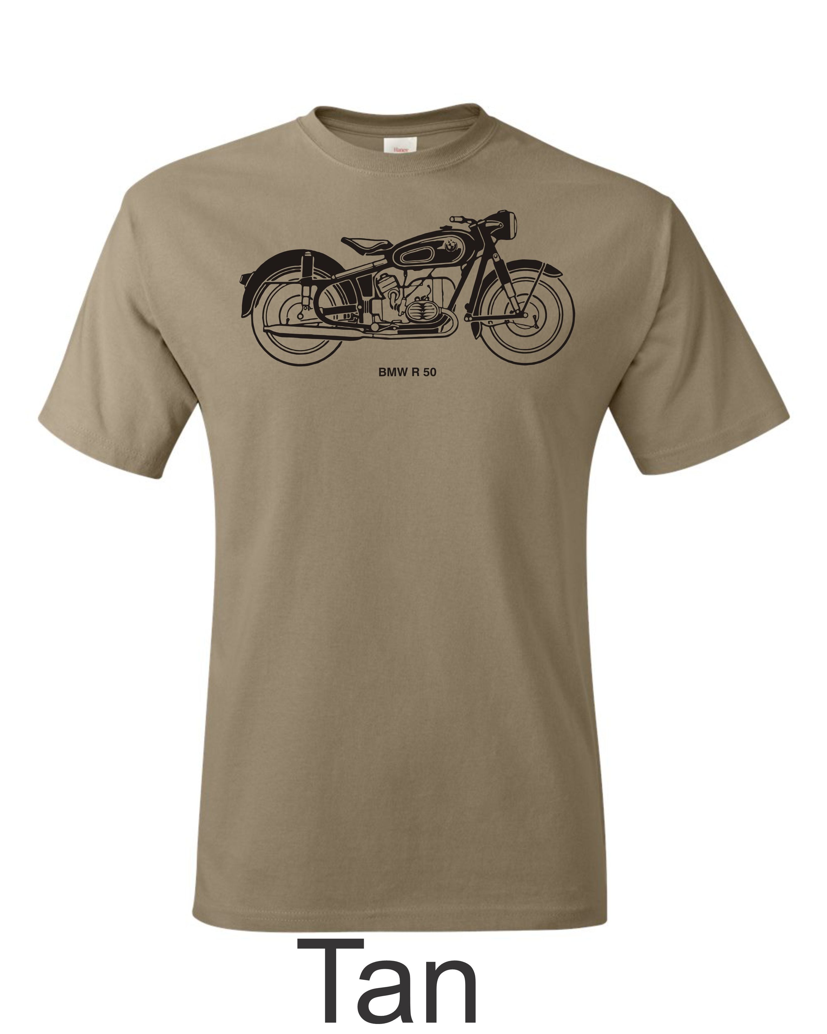 BMW R 50 motorcycle Drawing printed on mens shirt. Great gift for the motorcycle Guy.