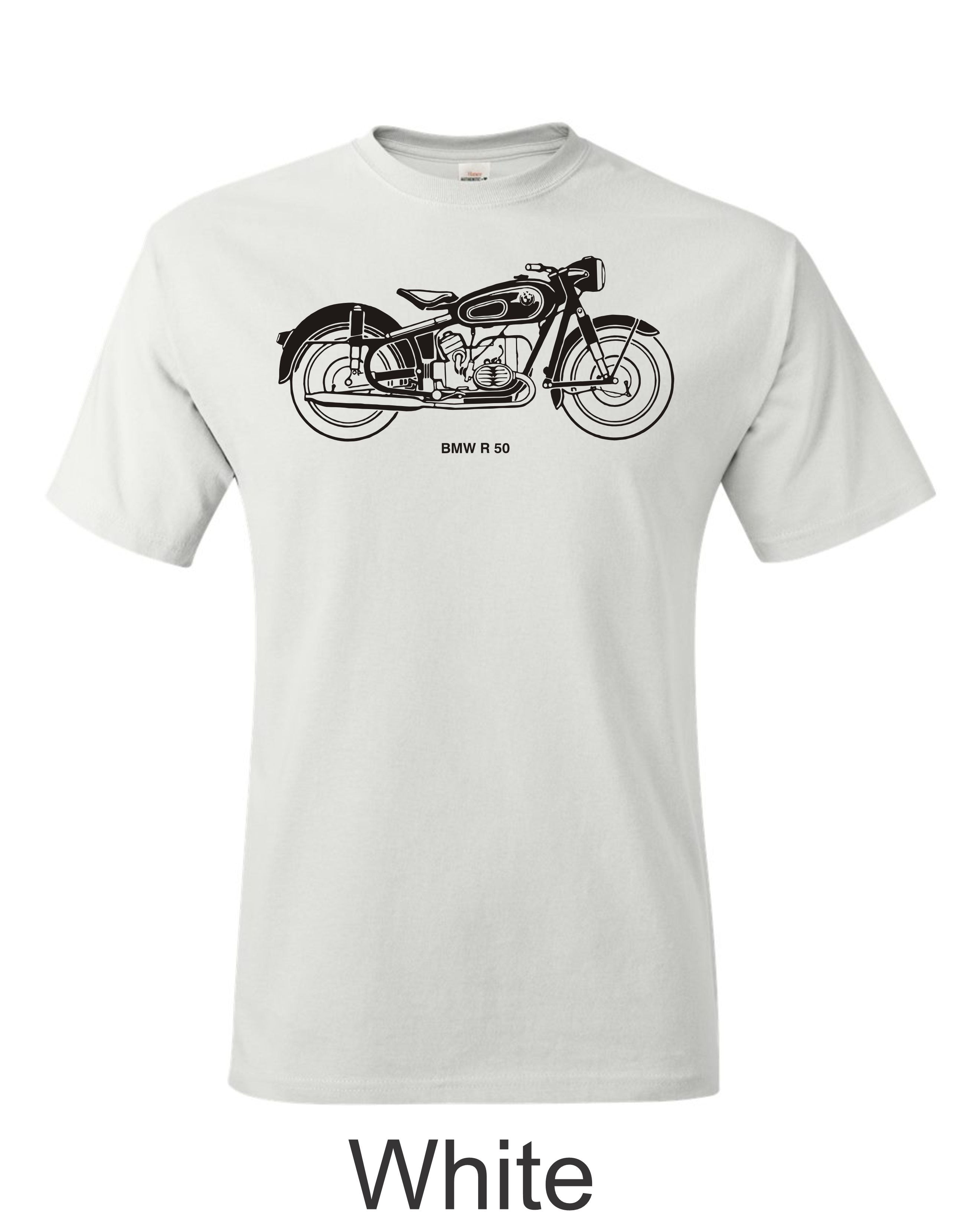 BMW R 50 motorcycle Drawing printed on mens shirt. Great gift for the motorcycle Guy.