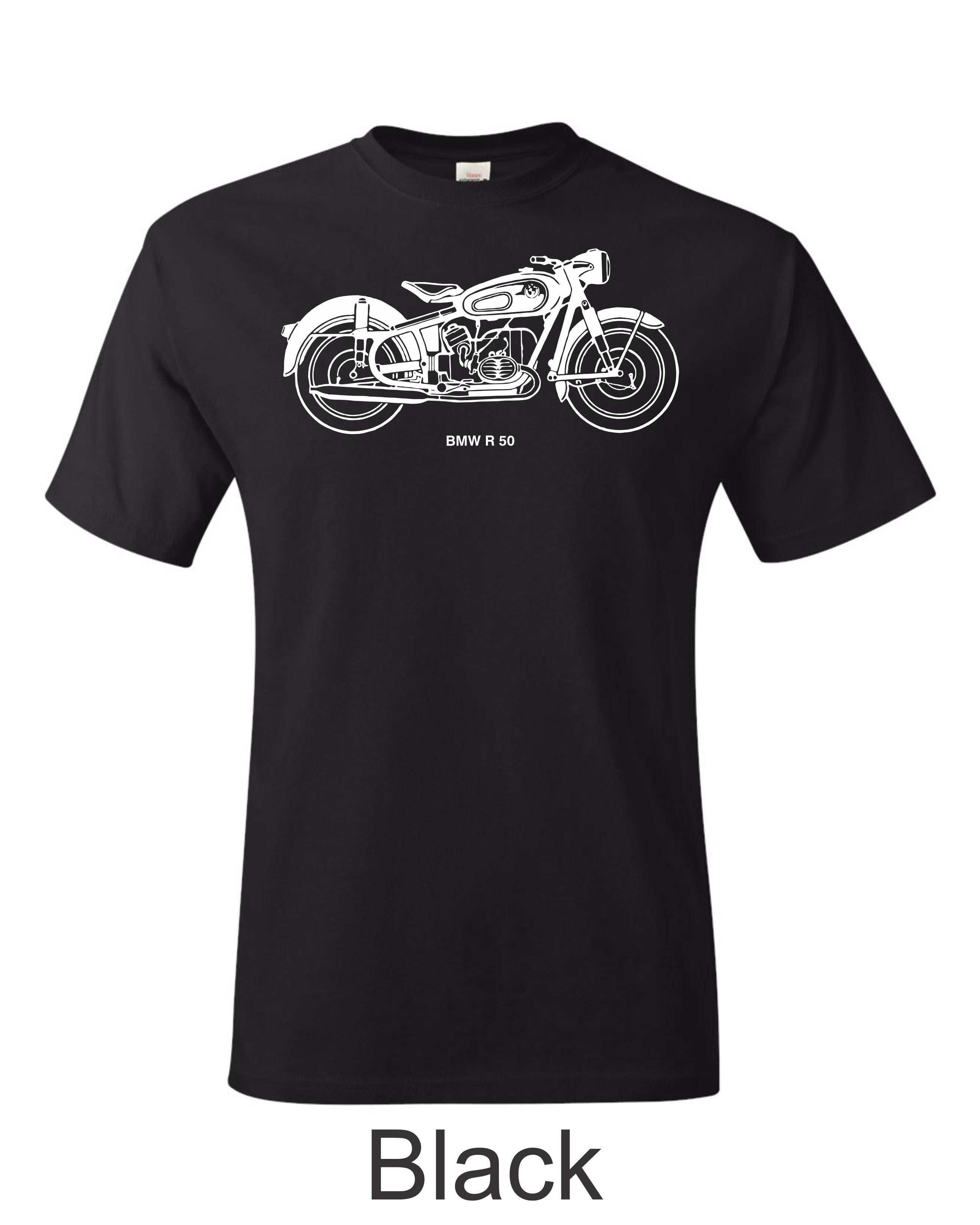 BMW R 50 motorcycle Drawing printed on mens shirt. Great gift for the motorcycle Guy.