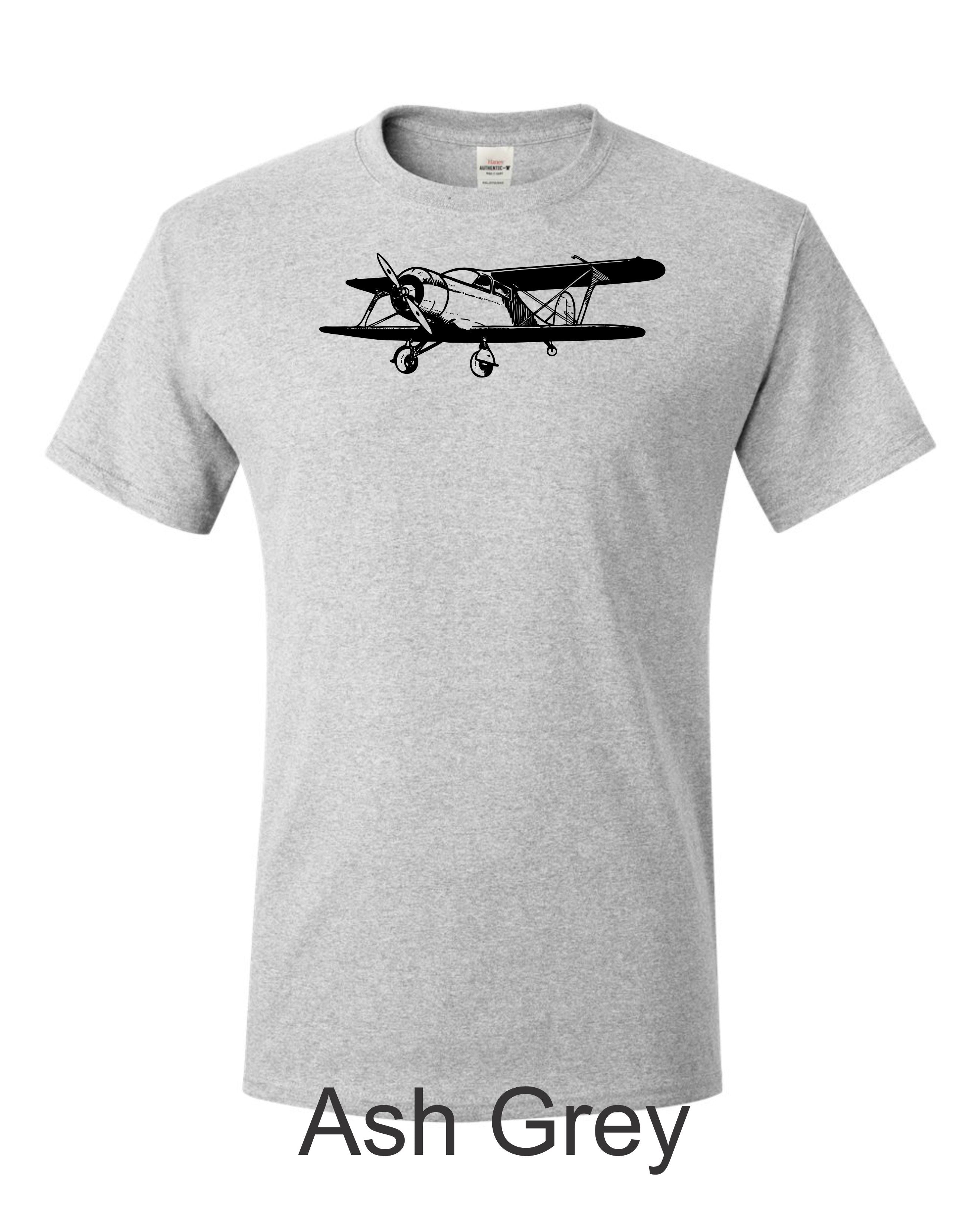 Beechcraft Staggerwing drawing printed on men's shirt. Free shipping.