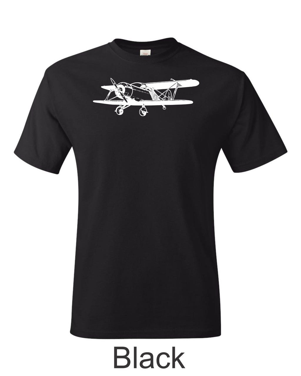 Beechcraft Staggerwing drawing printed on men's shirt. Free shipping.