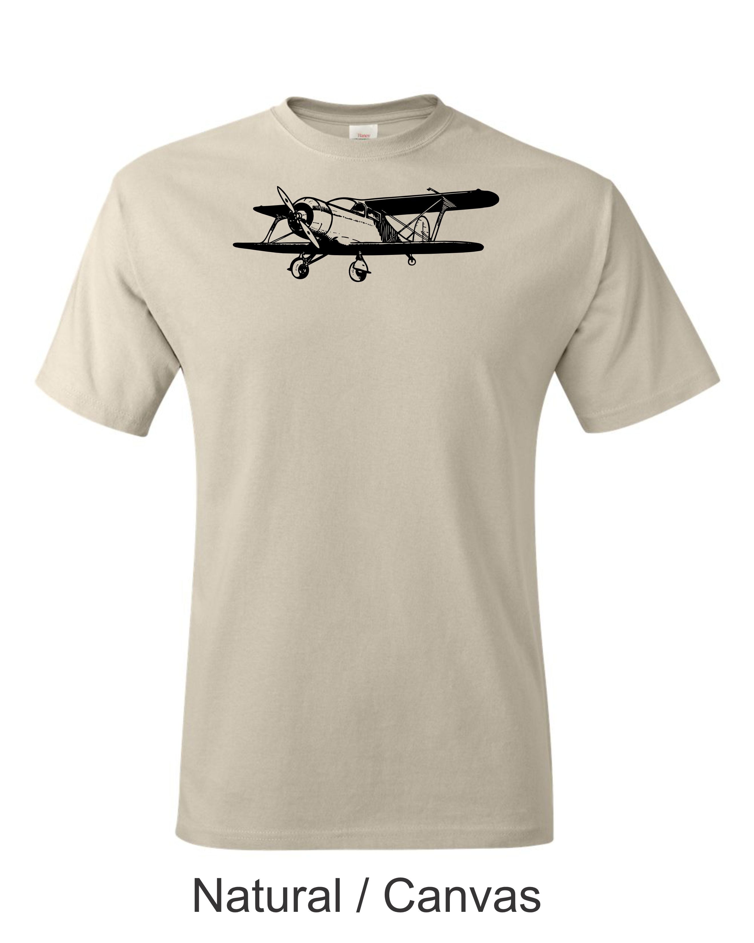 Beechcraft Staggerwing drawing printed on men's shirt. Free shipping.