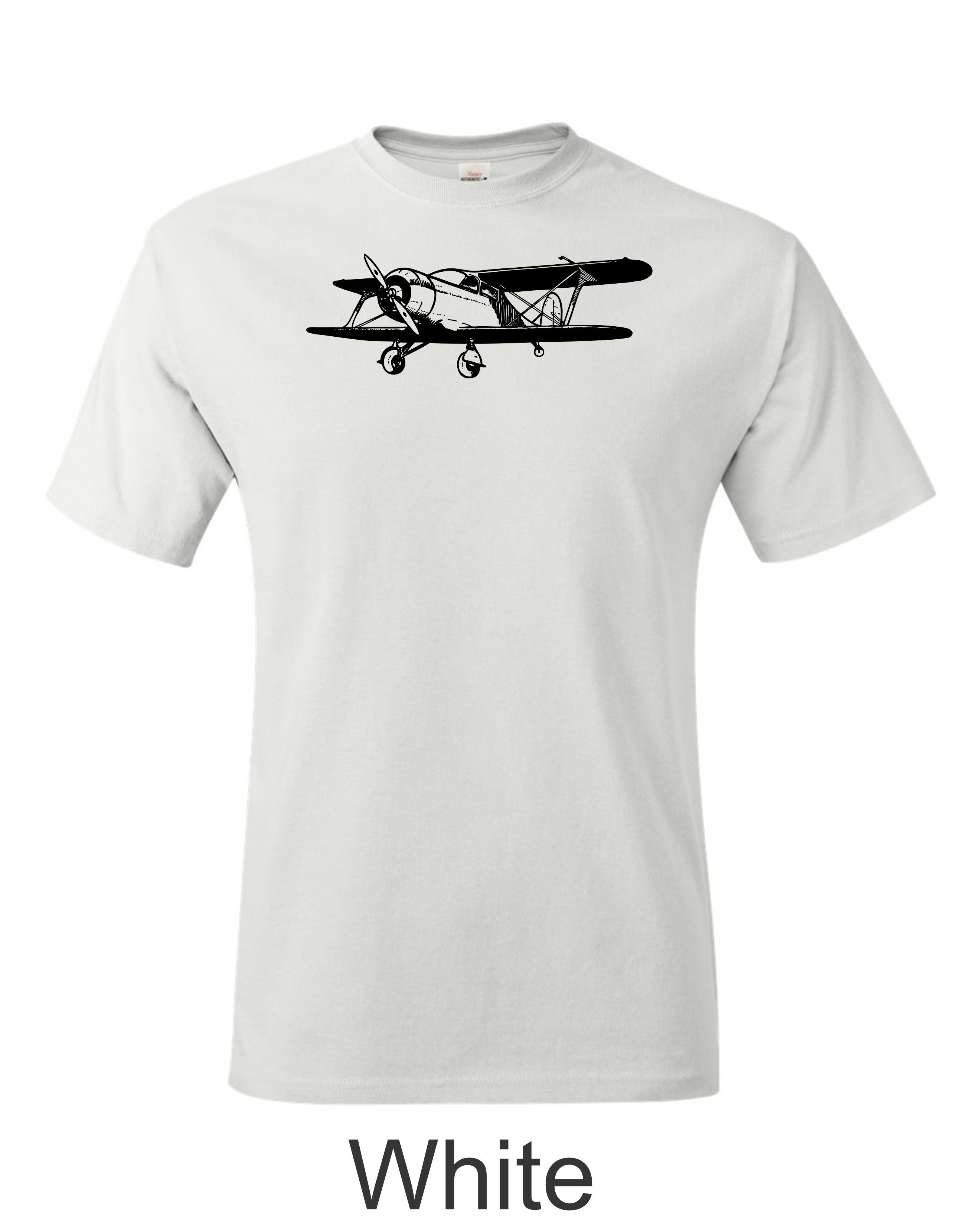 Beechcraft Staggerwing drawing printed on men's shirt. Free shipping.