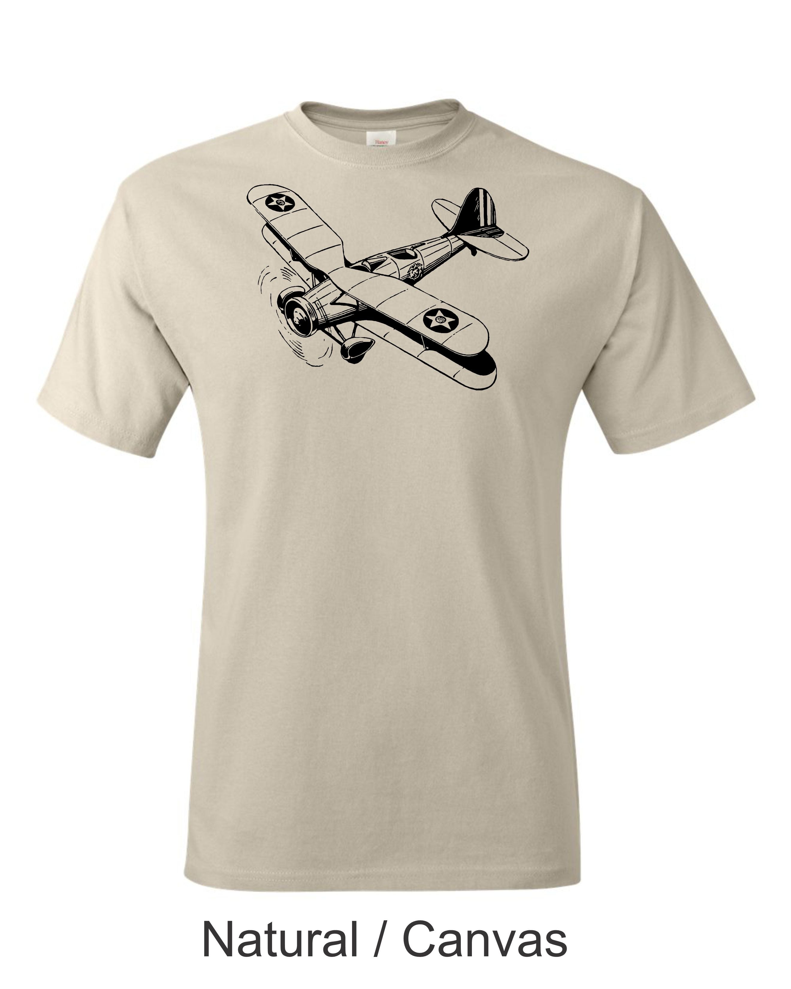 Early Biplane Fighter drawing printed on Men's shirt. Free Shipping
