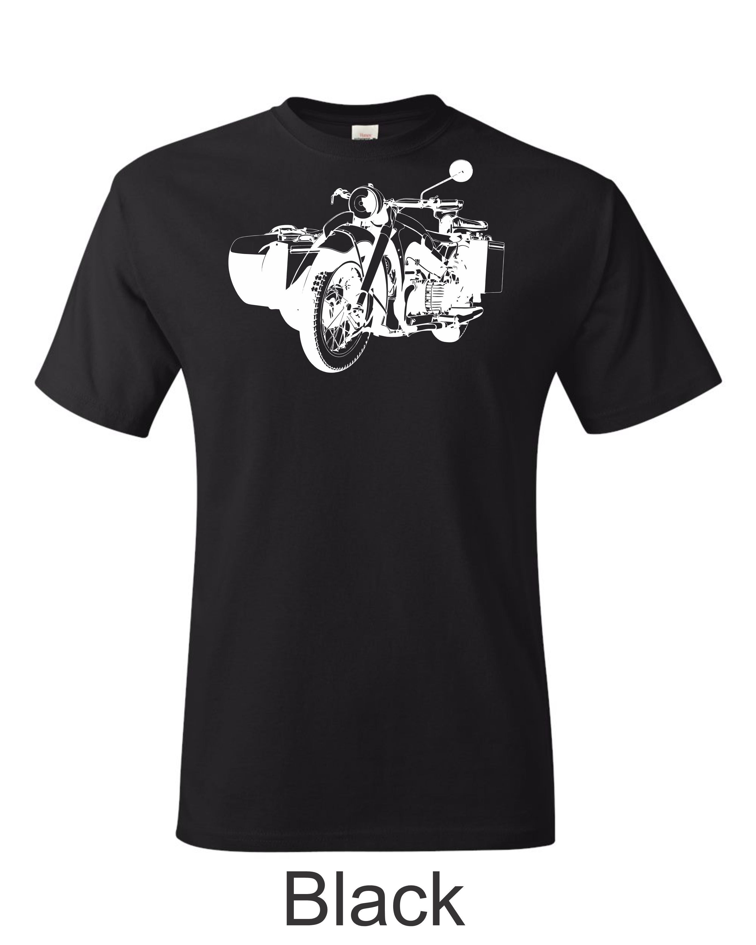 BMW R 75 Sidecar Motorcycle drawing printed on mens shirt. Great gift for the BMW guy.