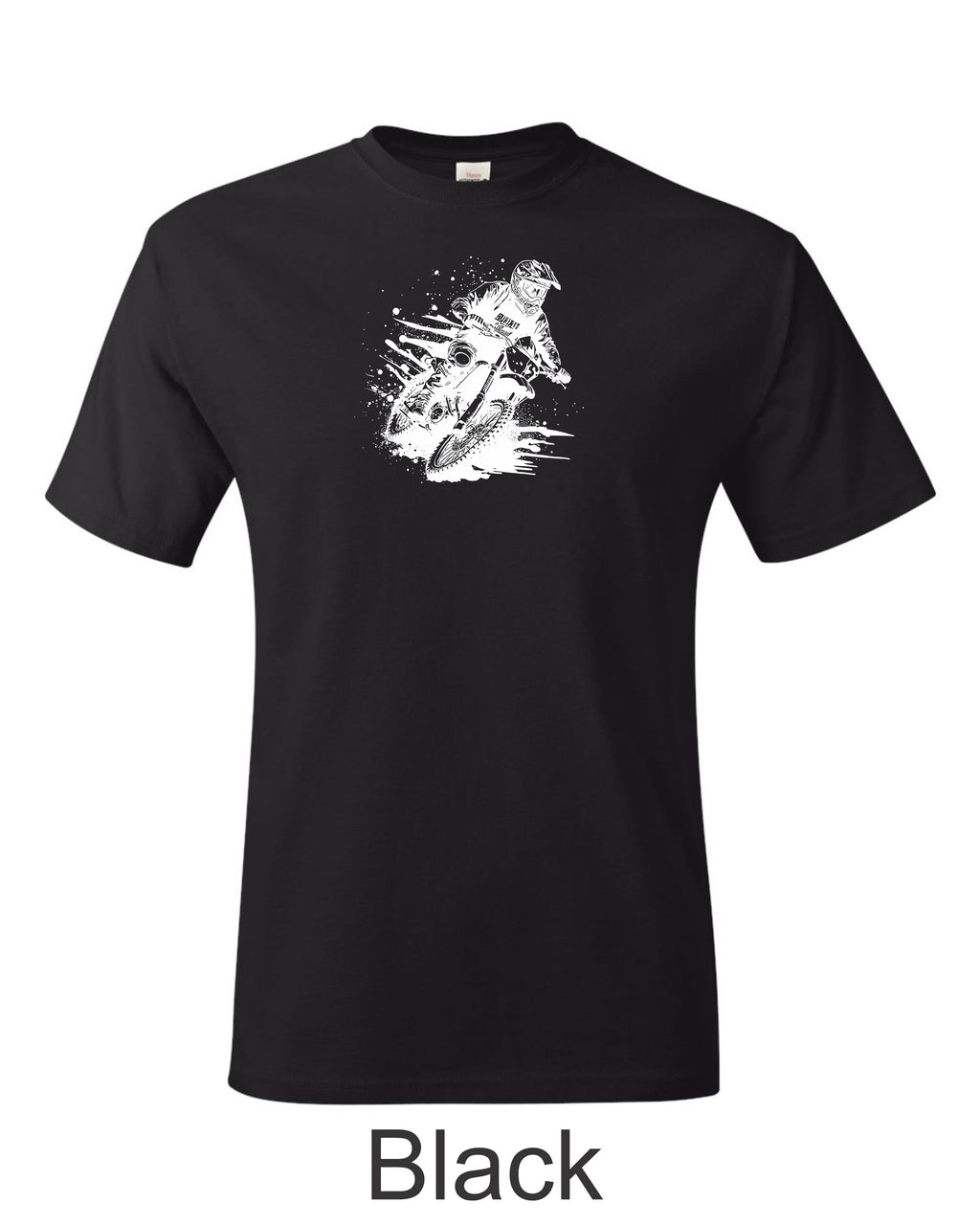 Motocross racer printed on mens shirt. Great for dirt bike rider.