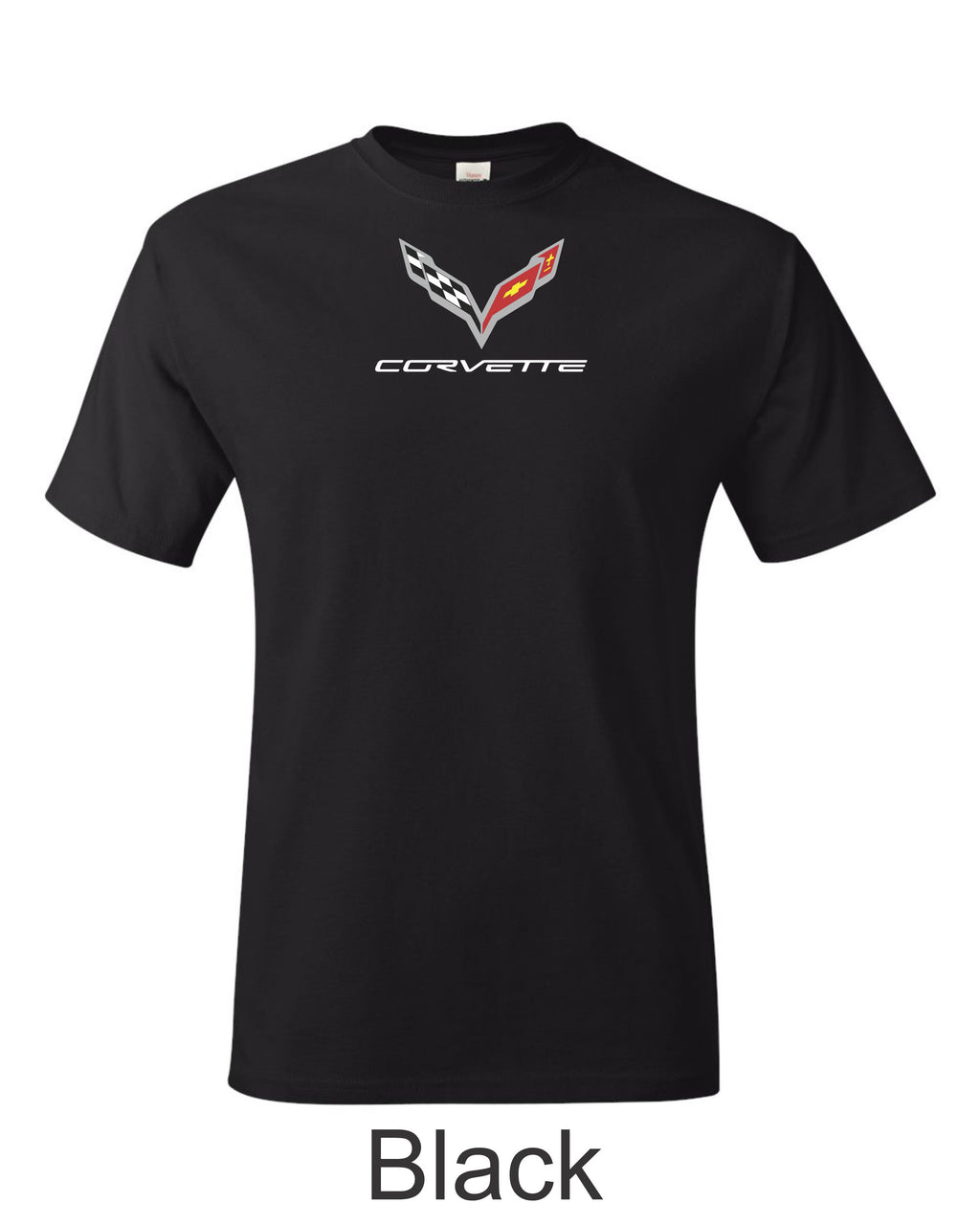 Corvette C7 Emblem printed on mens shirt. Great for the American car fan