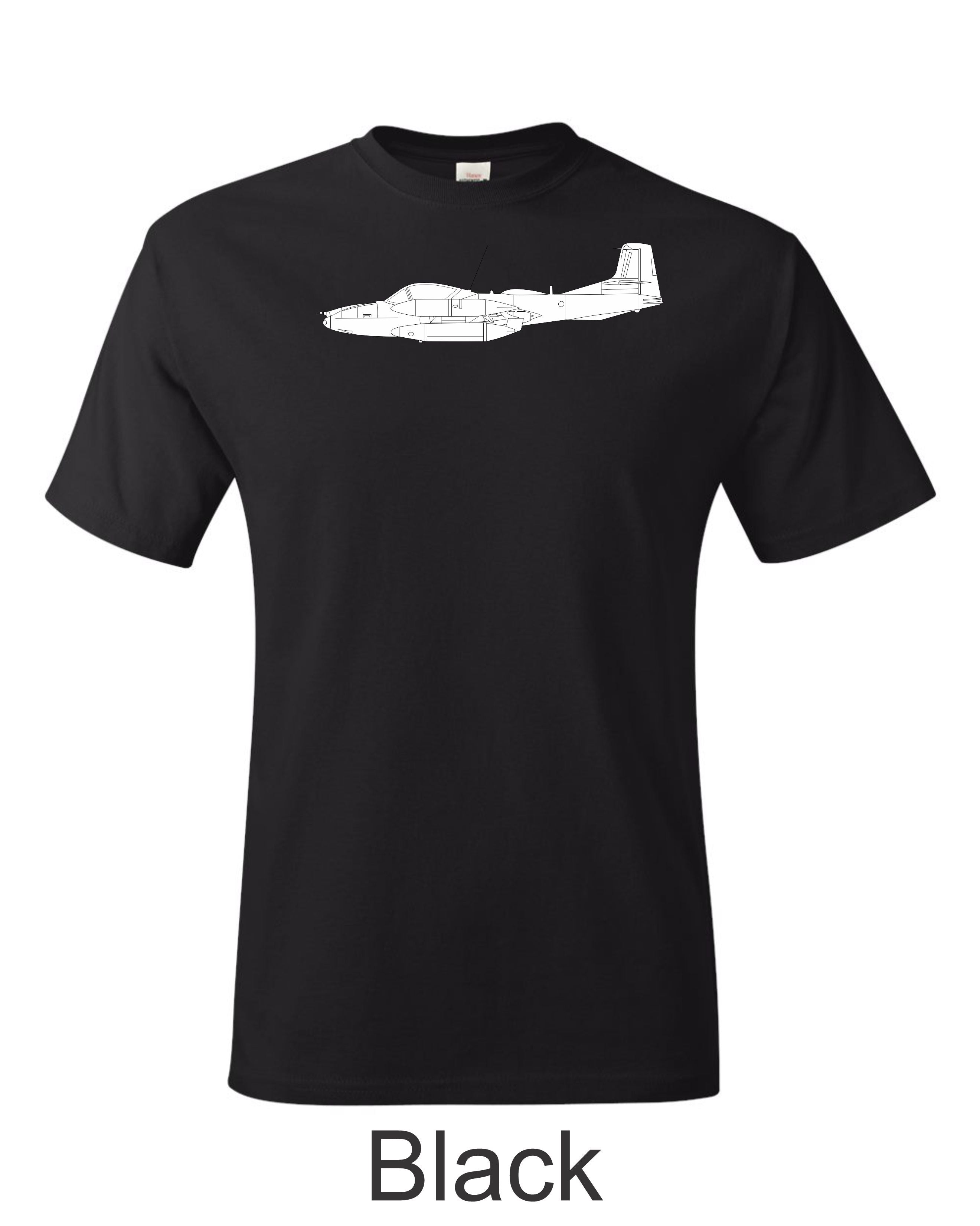 Cessna A37 Dragonfly drawing printed on men's shirt. Free Shipping.