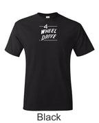 Jeep 70's 4 Wheel drive Emblem printed on mens shirt.