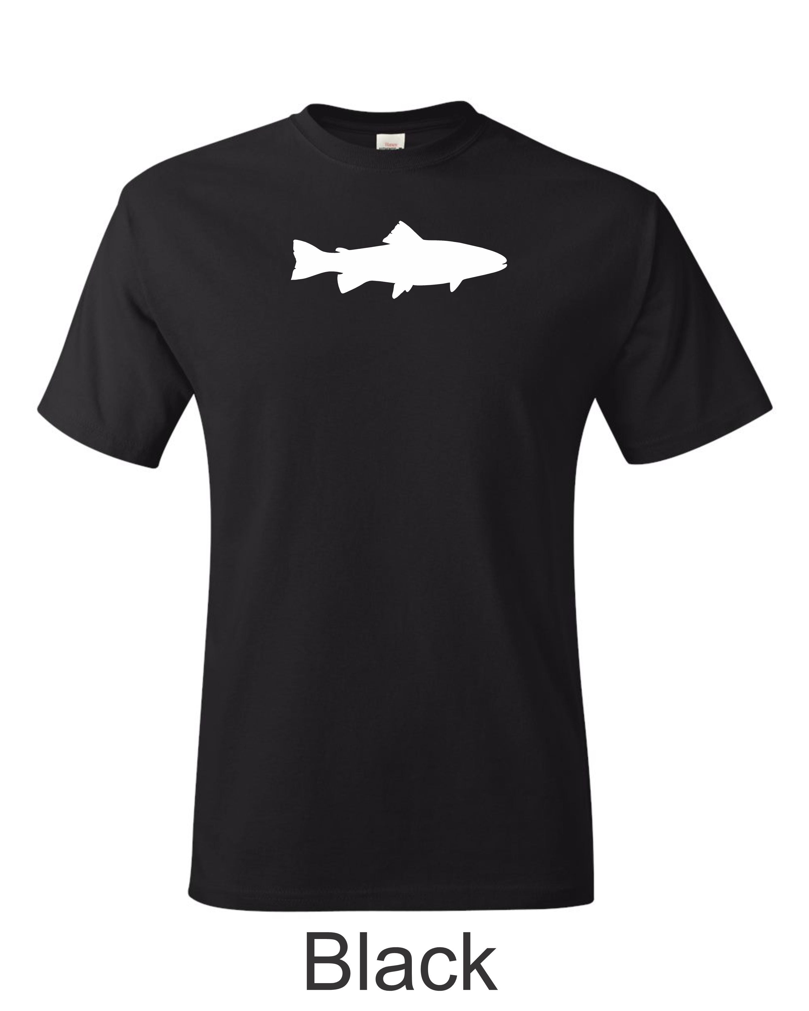 Trout Silhouette printed on mens shirt.  Great gift for the fisherman.
