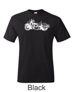 Indian motorcycle drawing printed on men's shirt. Classic 50's Harley motorcycle.