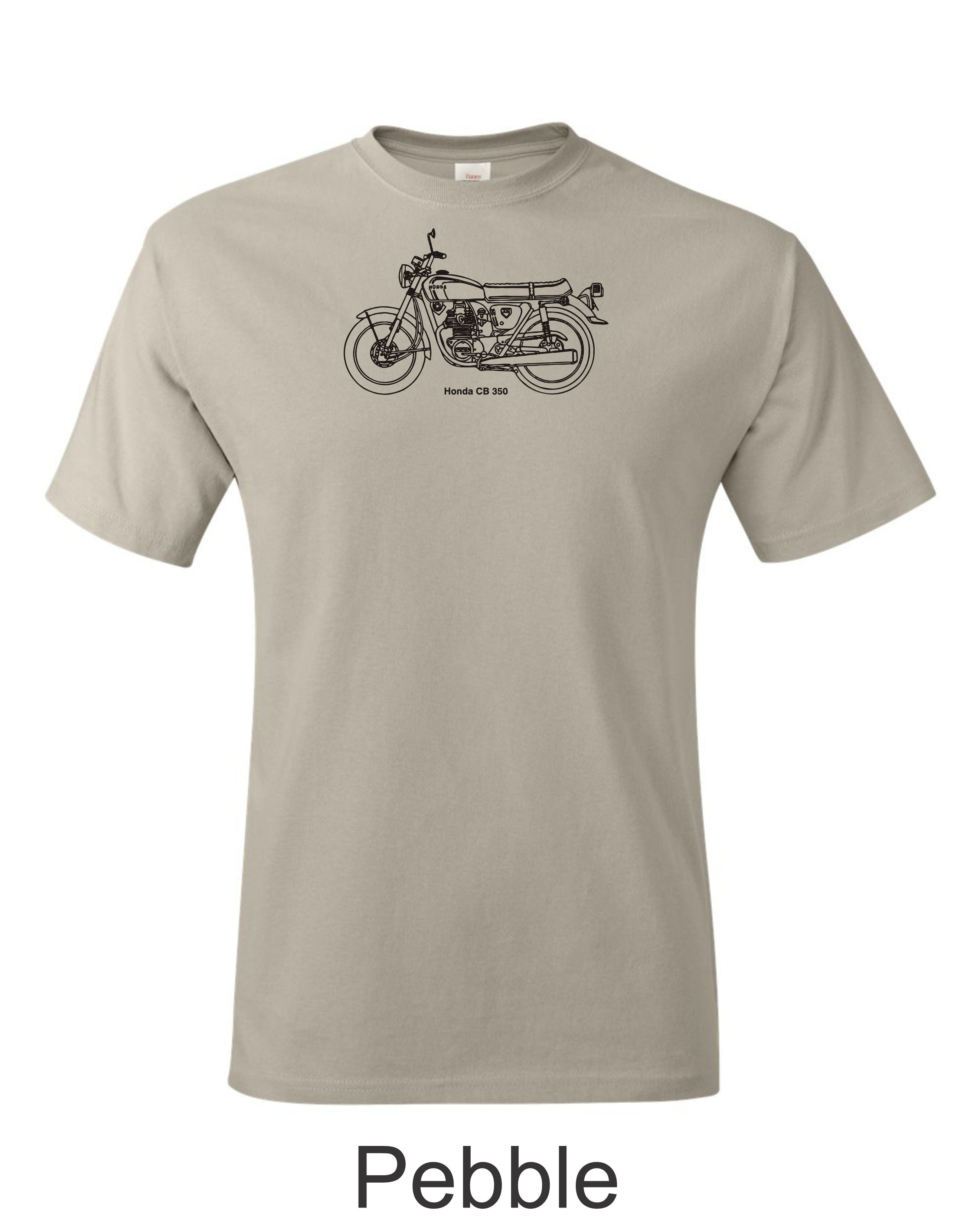 Honda CB 350 print on men's shirt. Great gift for the Honda motorcycle fan.