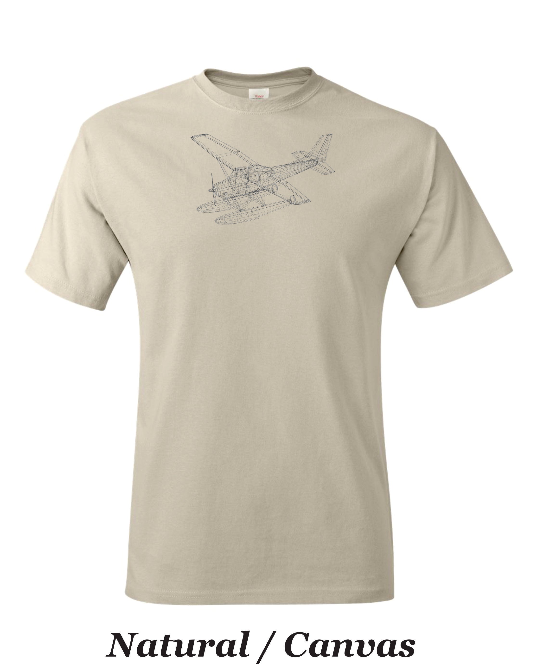 Isometric drawing of Cessna 182 on Floats printed on men's shirt.  Free shipping.