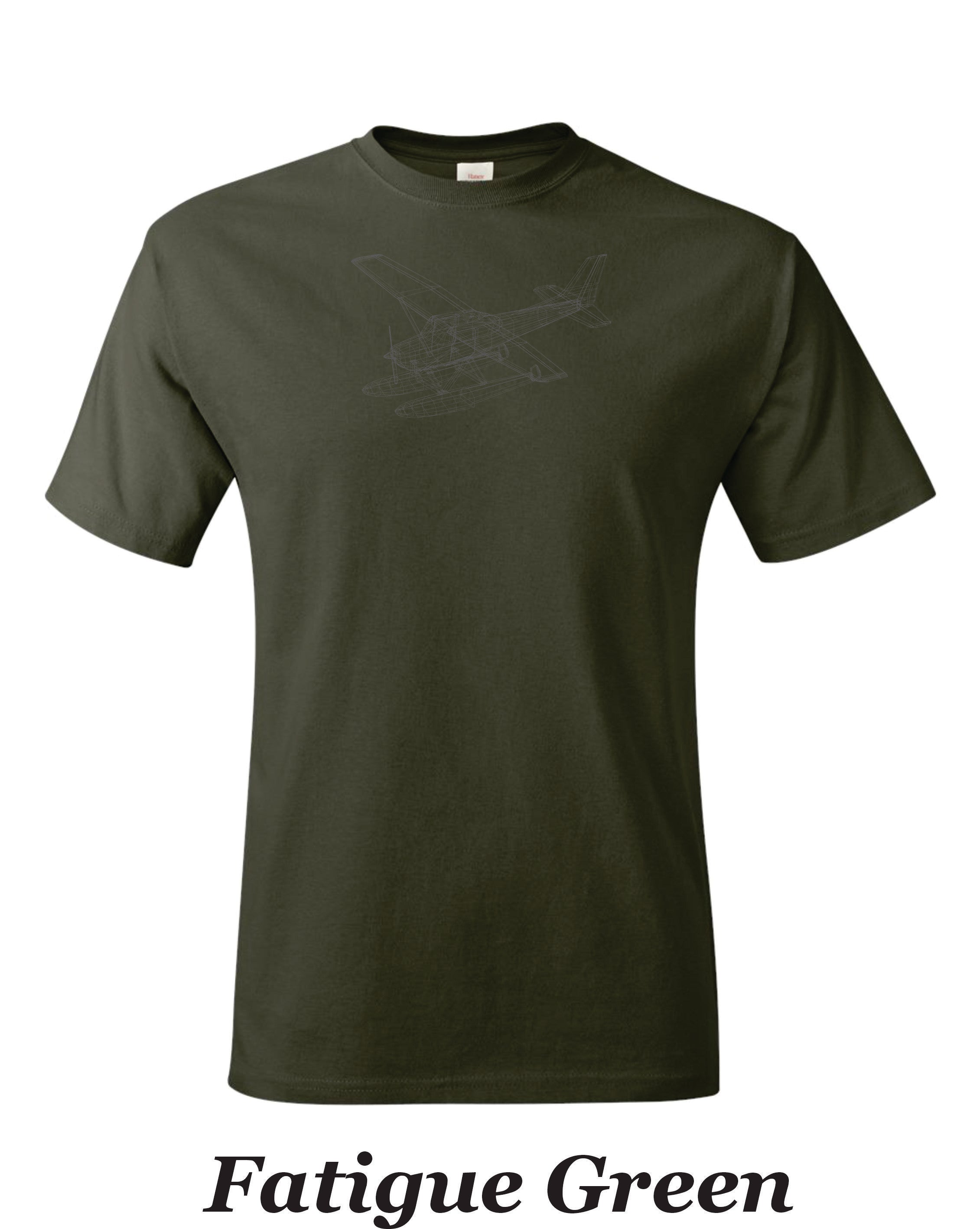 Isometric drawing of Cessna 182 on Floats printed on men's shirt.  Free shipping.