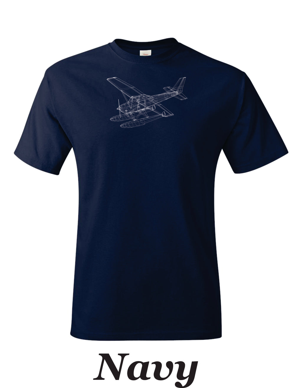 Isometric drawing of Cessna 182 on Floats printed on men's shirt.  Free shipping.