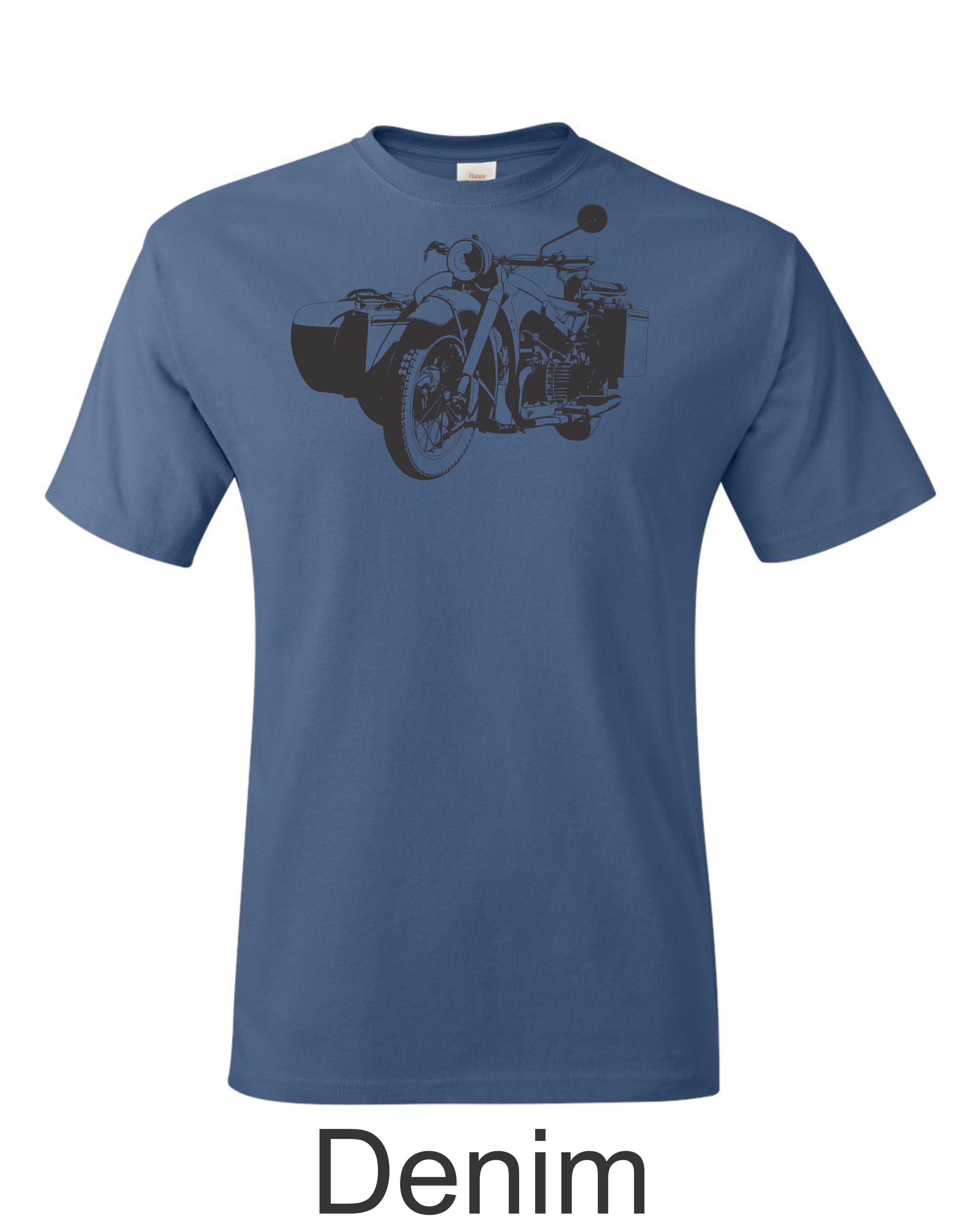 BMW R 75 Sidecar Motorcycle drawing printed on mens shirt. Great gift for the BMW guy.