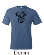 V twin drawing printed on mens shirt. Great gift for the Harley and S&S engine guy.
