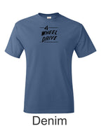 Jeep 70's 4 Wheel drive Emblem printed on mens shirt.