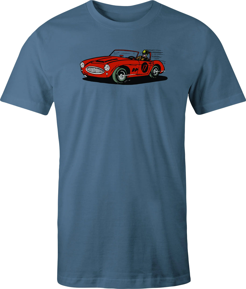 Austin Healey Racer color drawing printed on men's shirt. Free shipping.