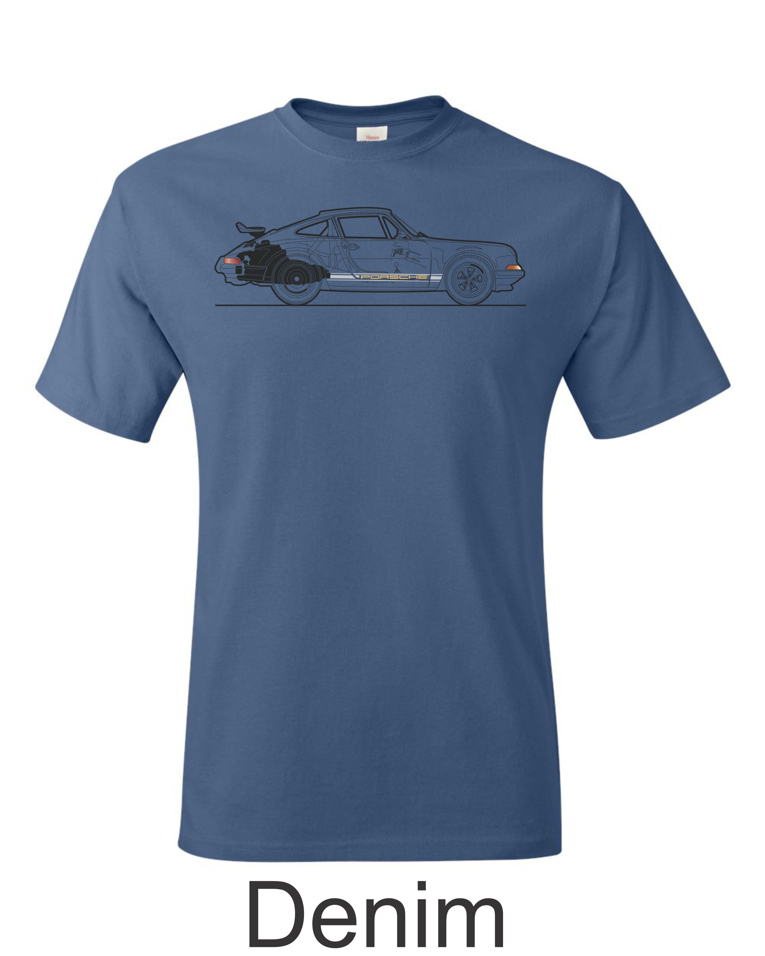 Porsche 911 Line drawing printed on mens shirt. Gift for sports car guy.