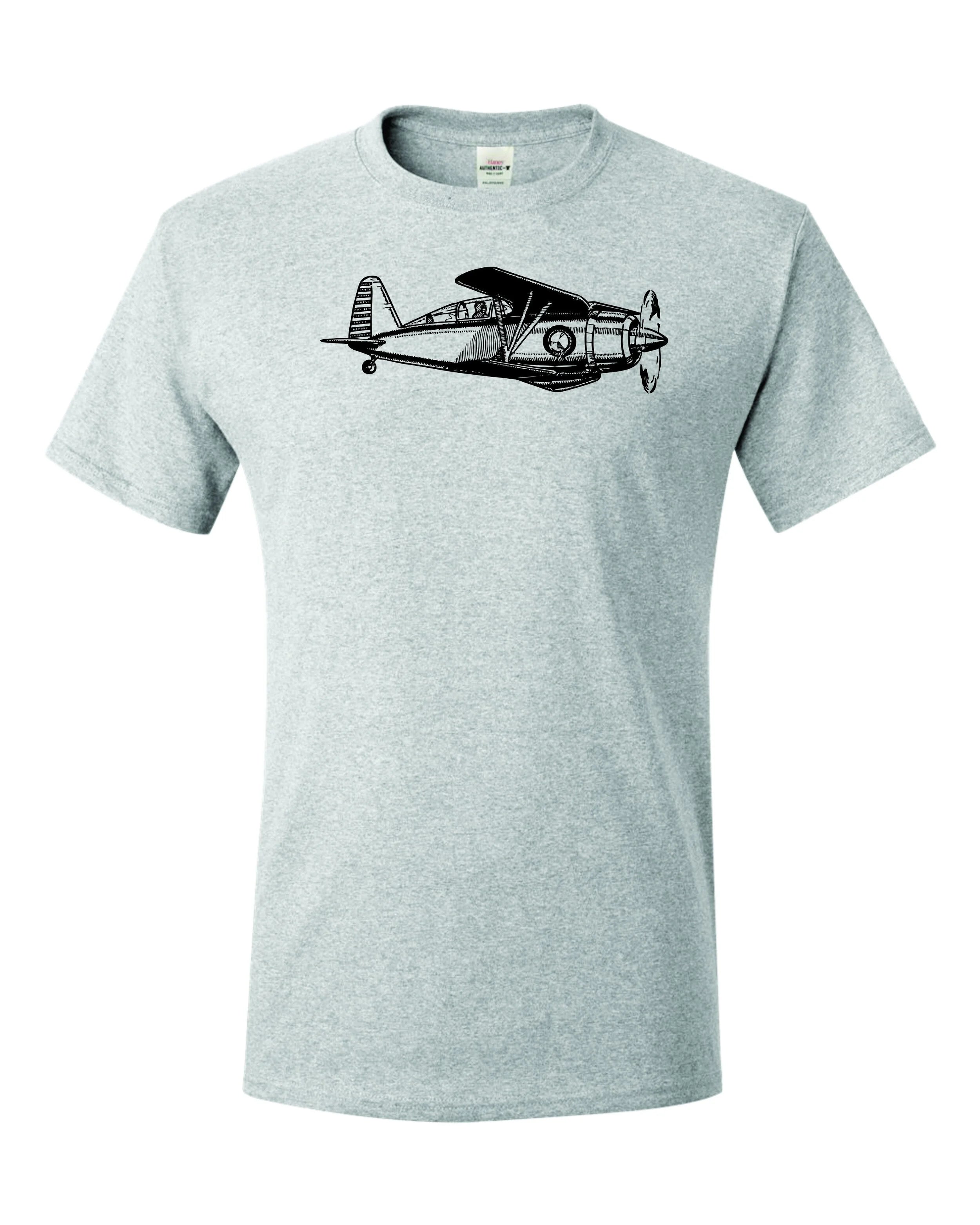 1930's Biplane fighter drawing printed on men's shirt
