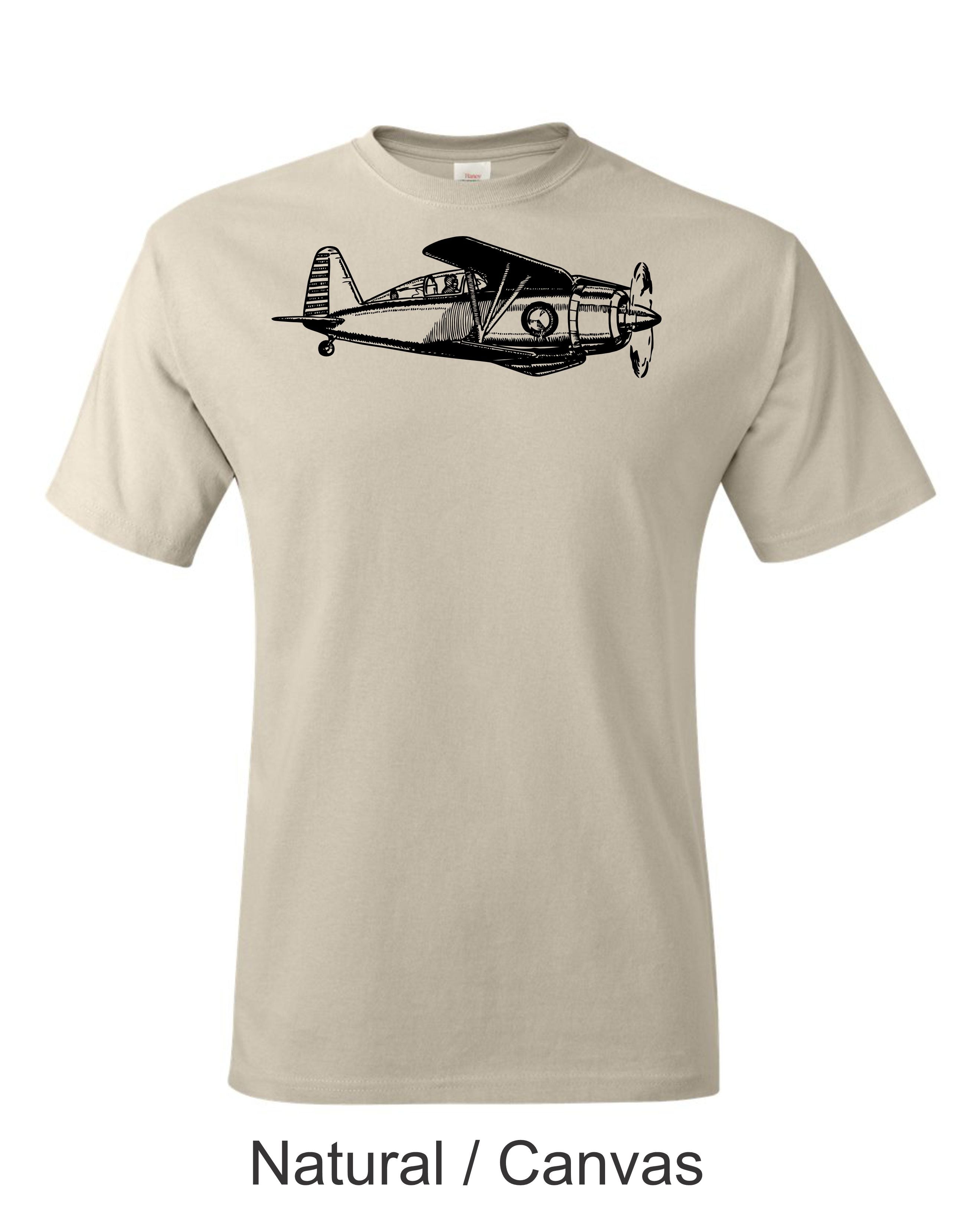 Early Grumman Biplane fighter drawing printed on men's shirt. Free Shipping