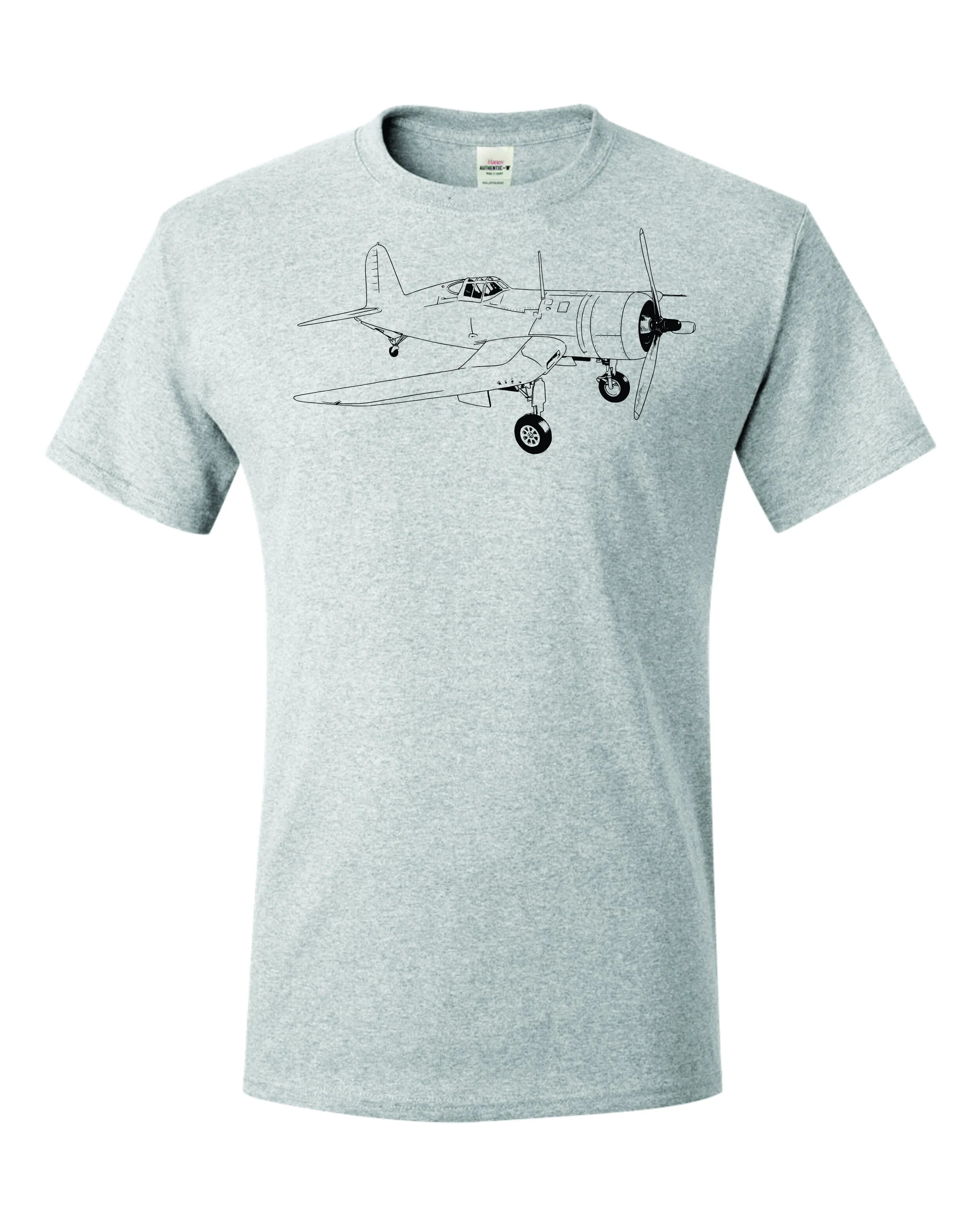 F4U Corsair drawing printed on Men's shirt.  Free shipping