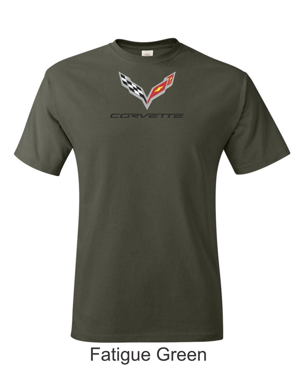 Corvette C7 Emblem printed on mens shirt. Great for the American car fan